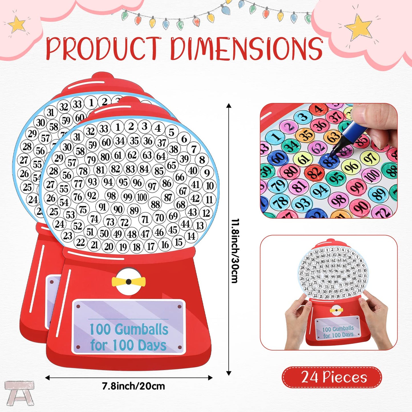 Sabary 24 Pcs 100th Day Gumball Machine Craft Kit — Teacher Favor & Classroom Activity