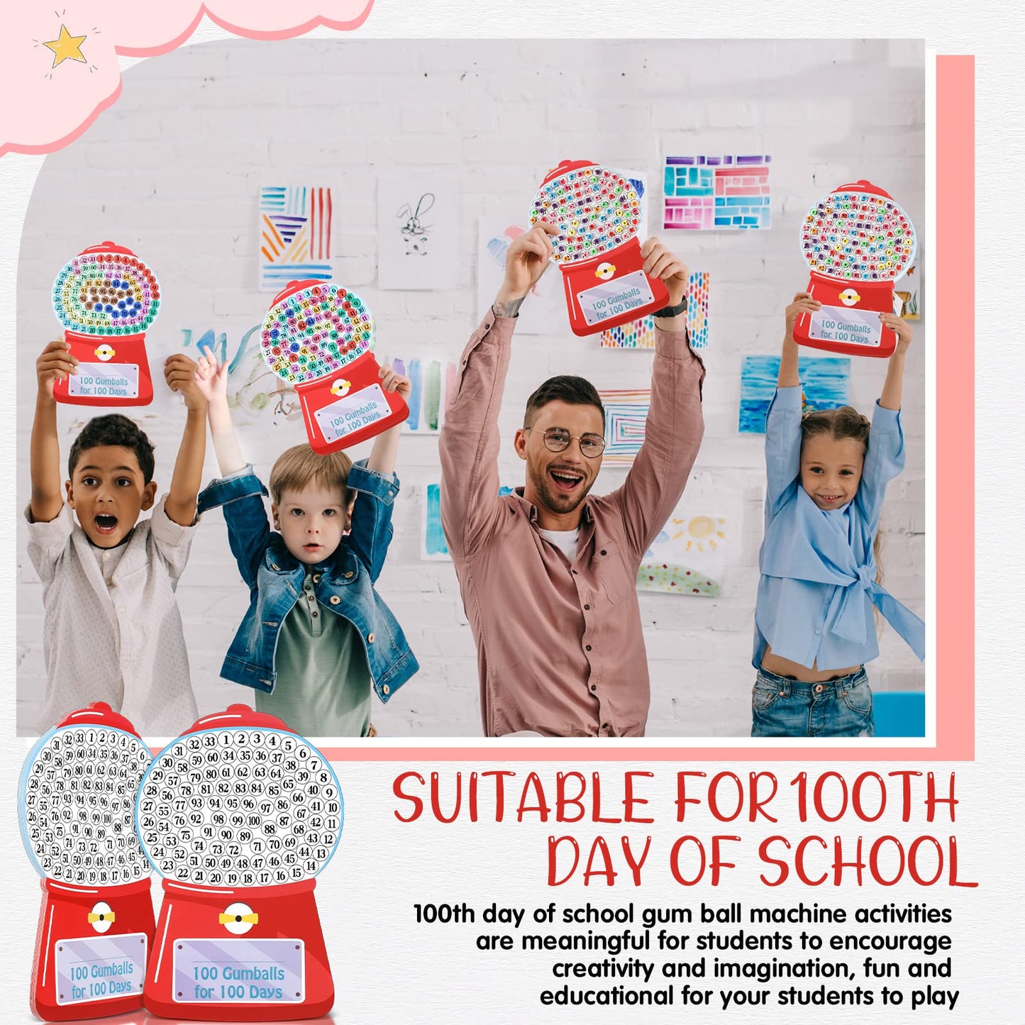 Sabary 24 Pcs 100th Day Gumball Machine Craft Kit — Teacher Favor & Classroom Activity
