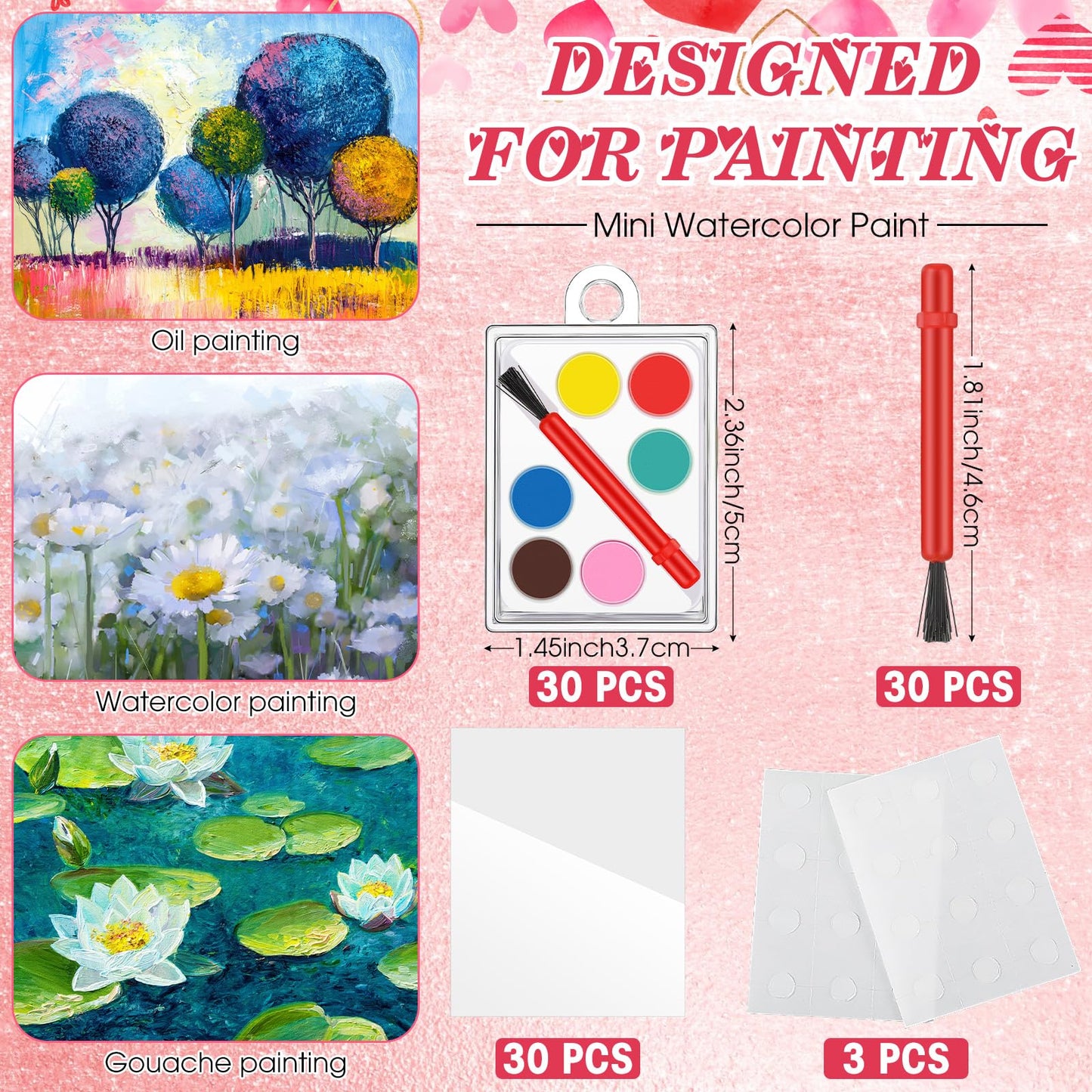 Sabary 36 Pack Valentines Day Watercolor Paint Sets with Gift Cards – Classroom Prizes & Party Favors