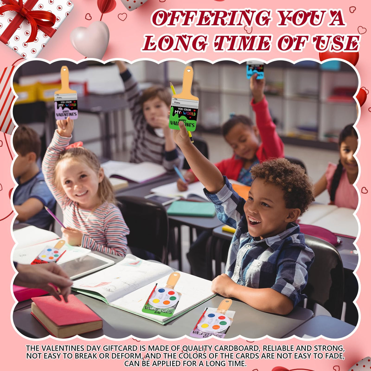 Sabary 24 Pack Valentine Card Set + Watercolor Paint Bulk – Paint Brush Valentines & Gift Favors