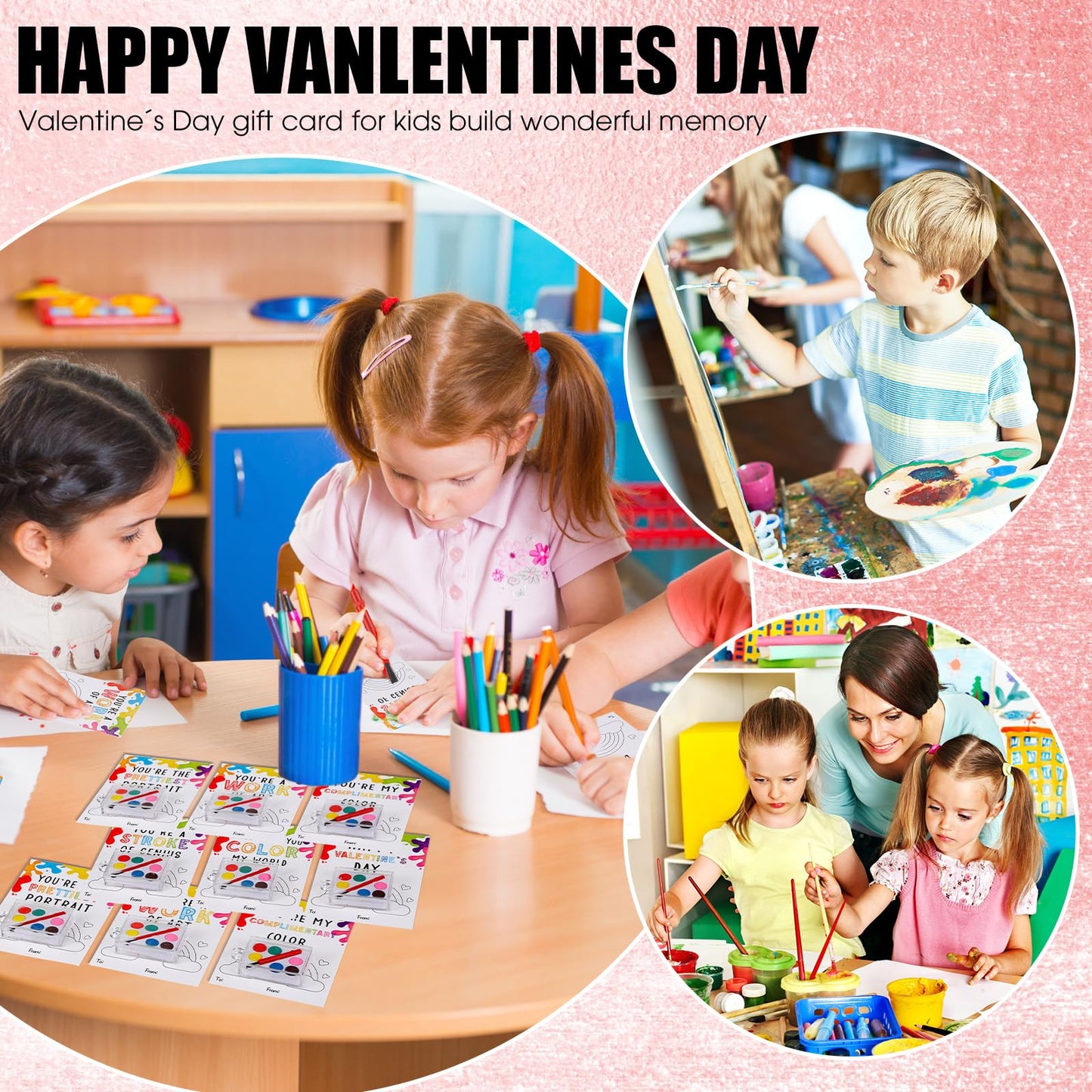 Sabary 36 Pack Valentines Day Watercolor Paint Sets with Gift Cards – Classroom Prizes & Party Favors