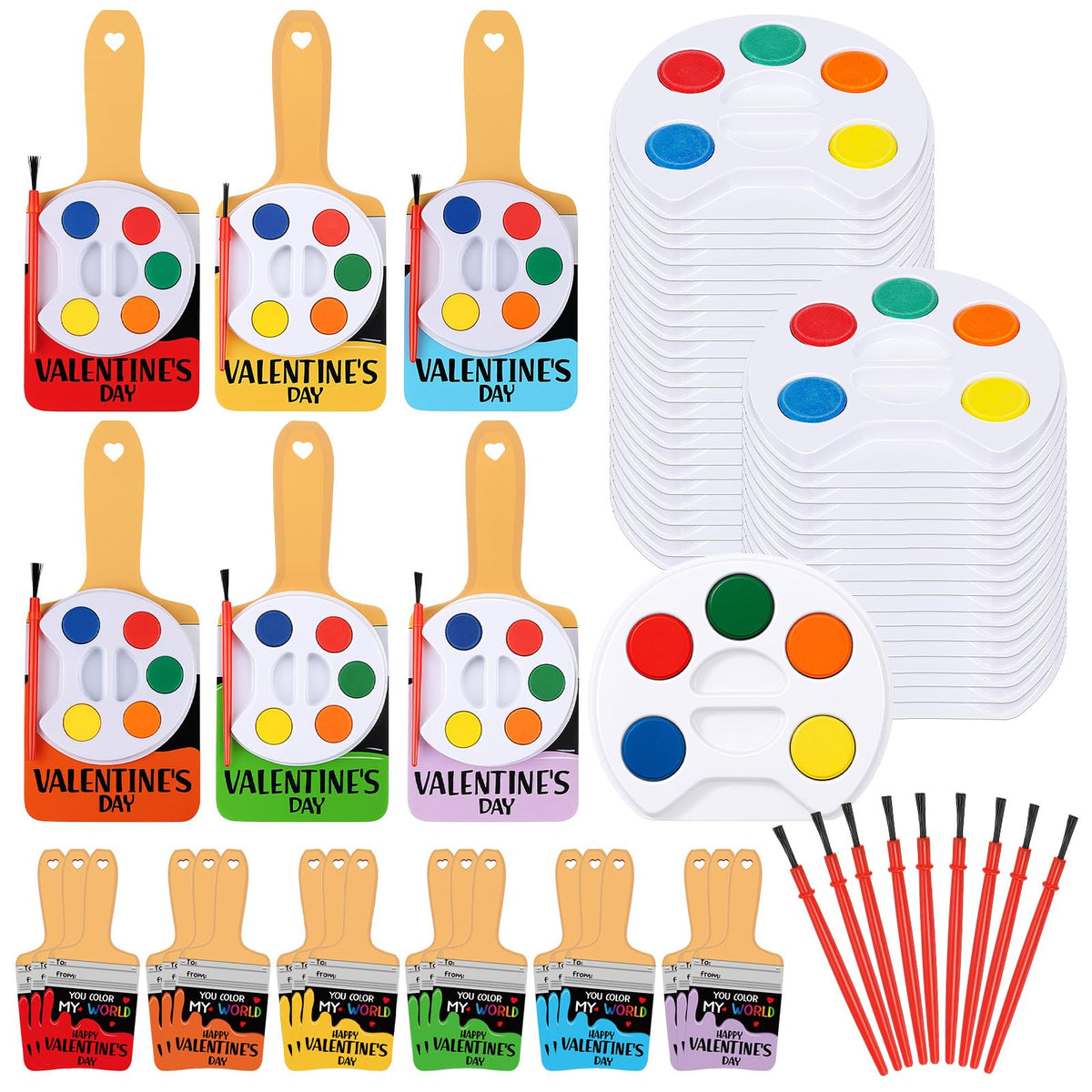 Sabary 24 Pack Valentine Card Set + Watercolor Paint Bulk – Paint Brush Valentines & Gift Favors