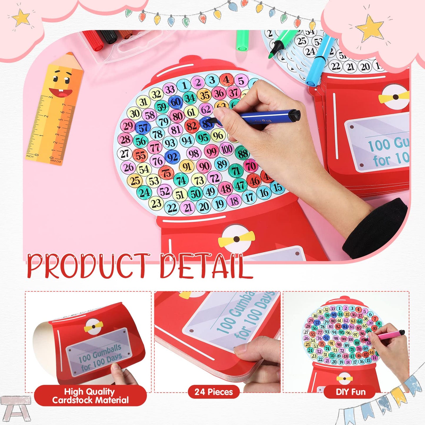Sabary 24 Pcs 100th Day Gumball Machine Craft Kit — Teacher Favor & Classroom Activity
