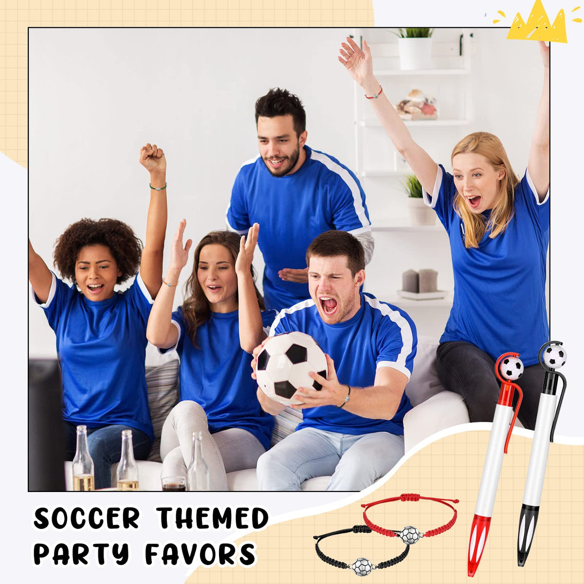 Sabary 30 Pcs Soccer Party Favors Set – Pens & Adjustable Bracelets for Kids & Teens (Multicolor)