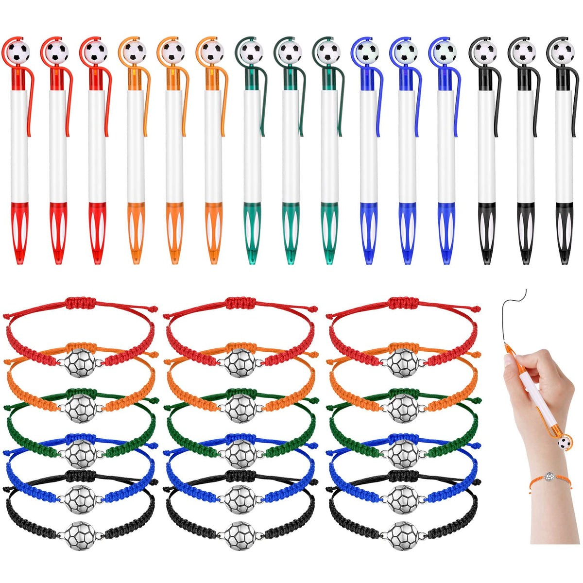 Sabary 30 Pcs Soccer Party Favors Set – Pens & Adjustable Bracelets for Kids & Teens (Multicolor)