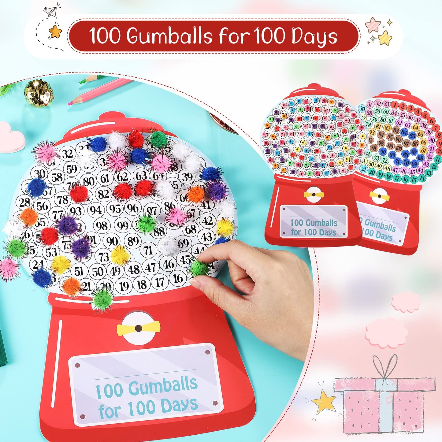 Sabary 24 Pcs 100th Day Gumball Machine Craft Kit — Teacher Favor & Classroom Activity