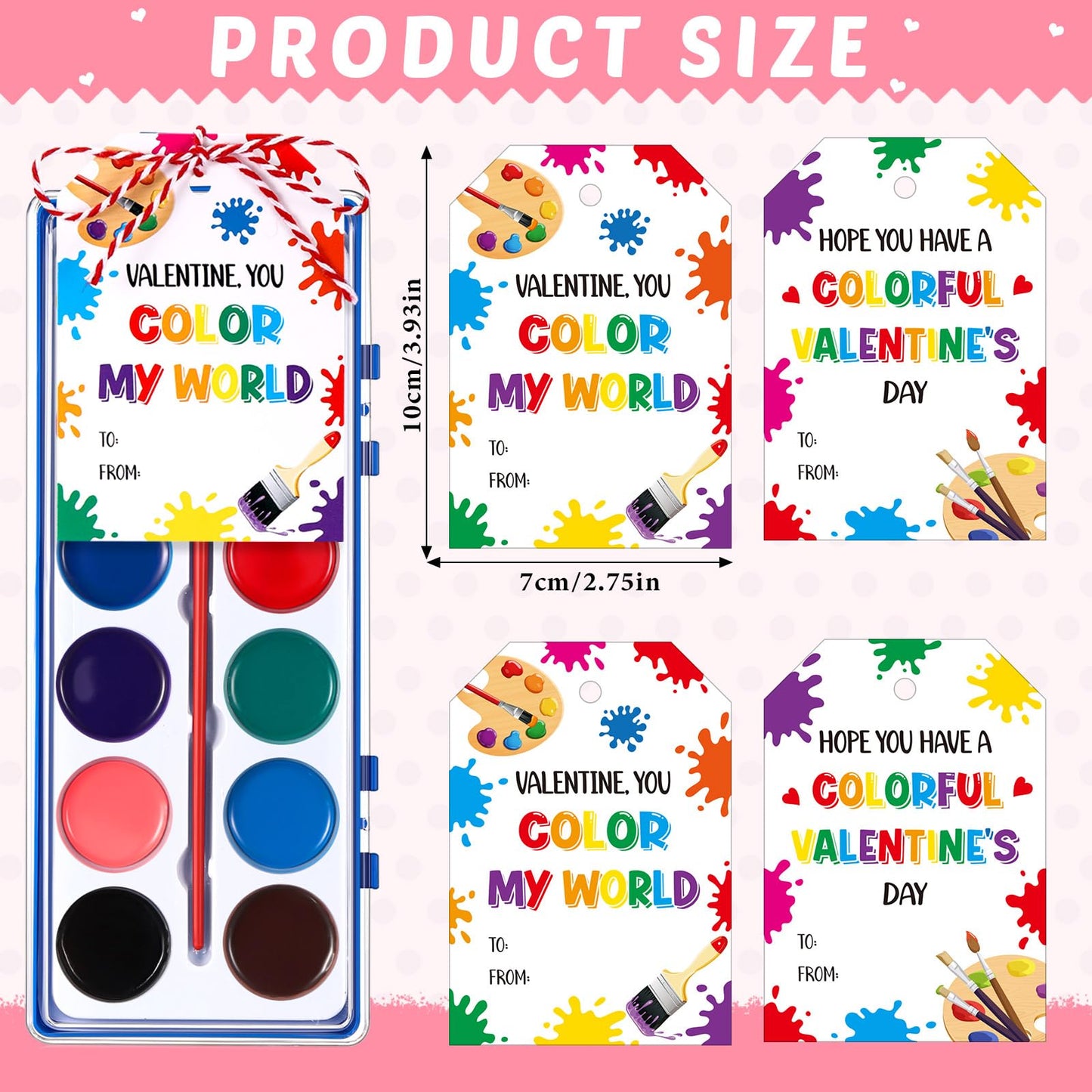 Sabary 30-Pack Valentine Watercolor Paint Sets with Gift Cards & 20m Rope