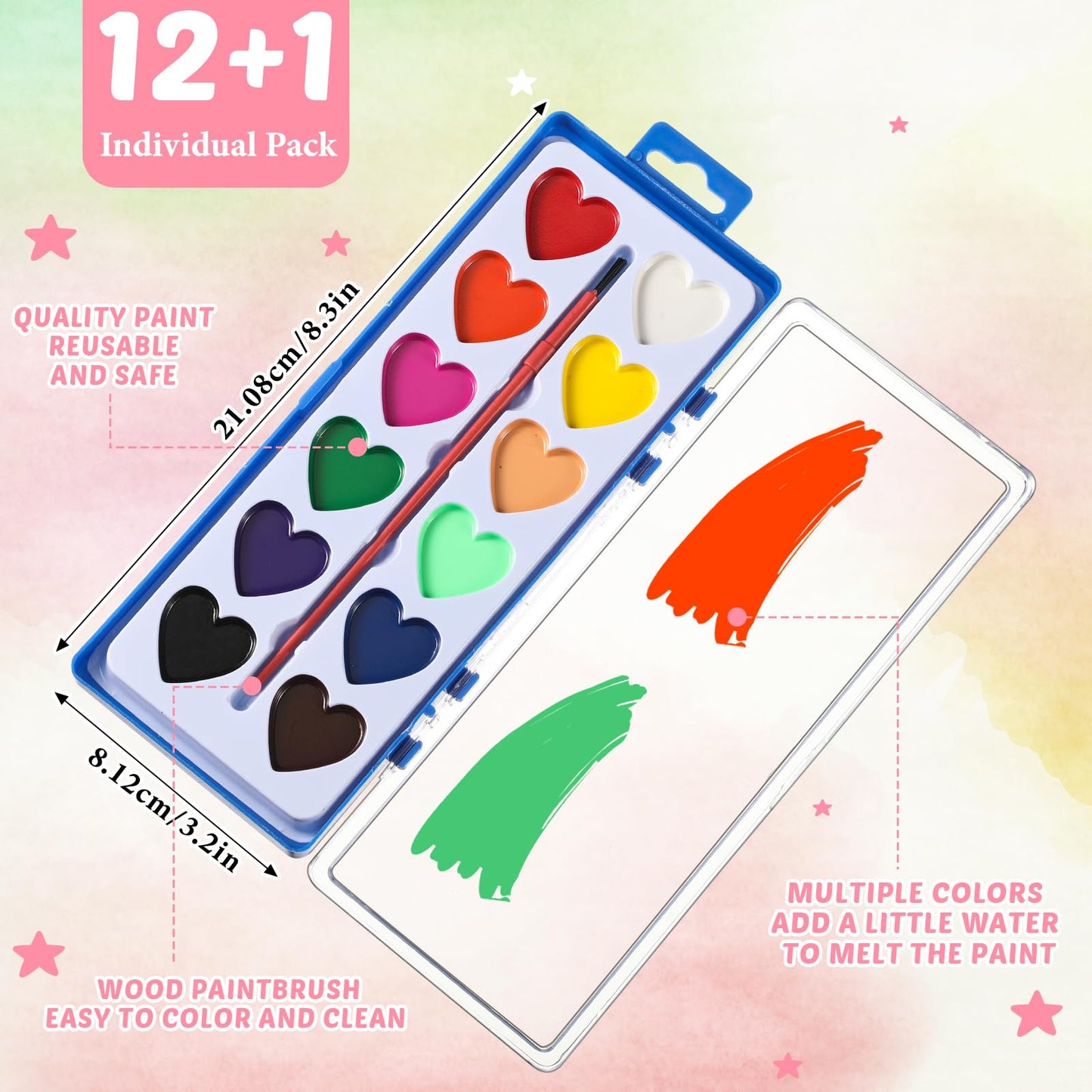 Sabary 24-Pack Valentines Day Watercolor Paint Sets with Cards & 20m Red Rope – Washable, Vibrant Bulk Gift