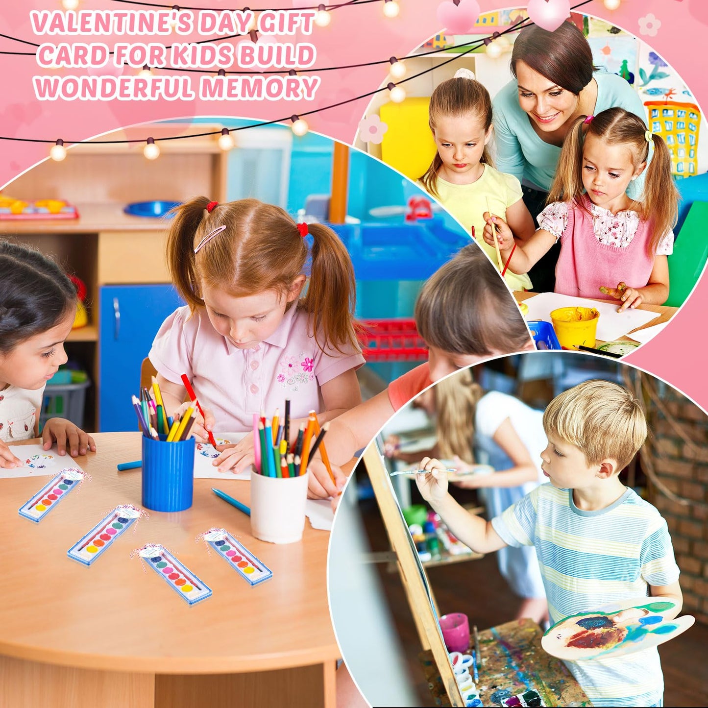 Sabary 30 Pack Watercolor Paint Set with Cards & Rope – Washable Kids Art Supplies for Parties