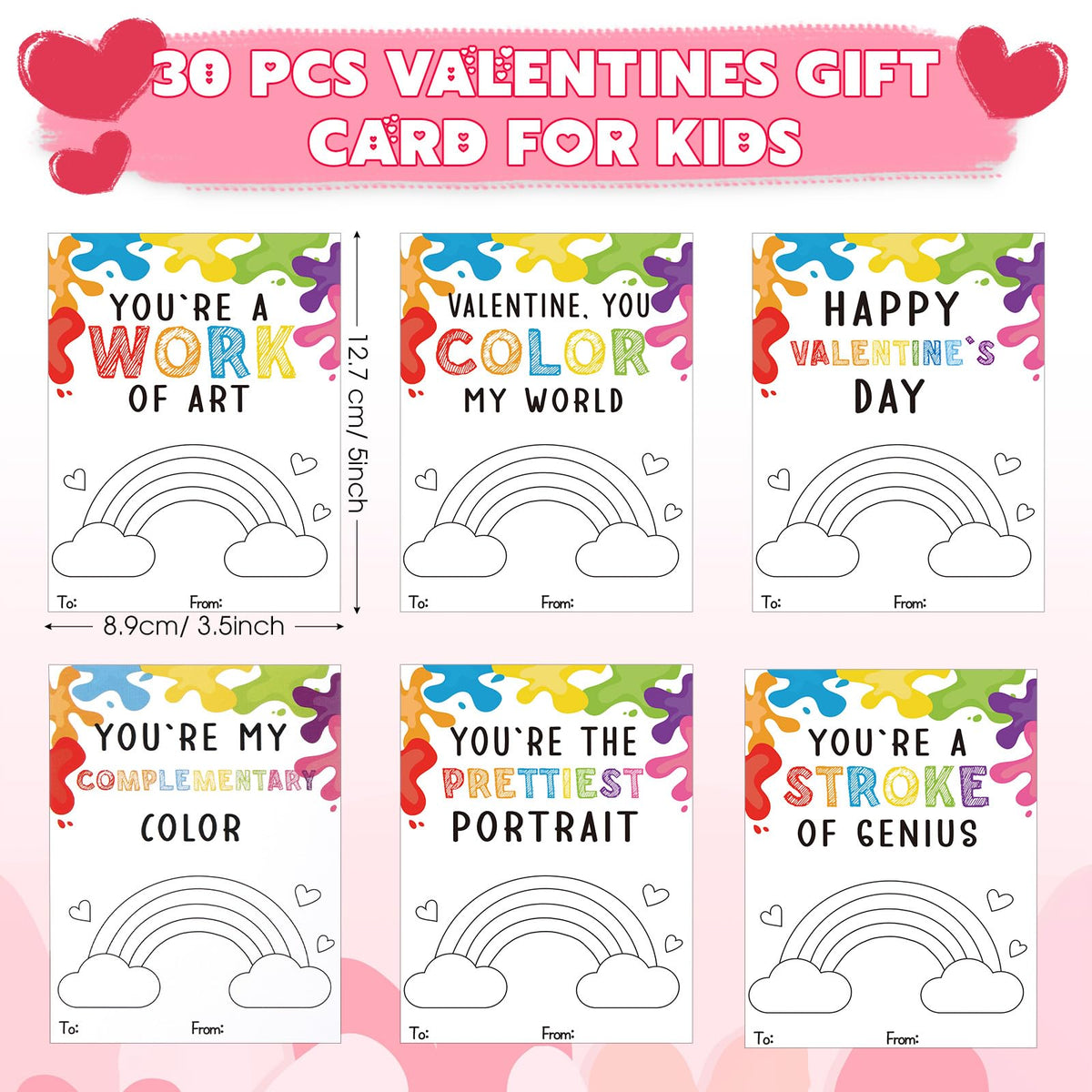 Sabary 30-Pack Valentines Watercolor Paint Set with Gift Cards for Class Exchanges & Party Favors