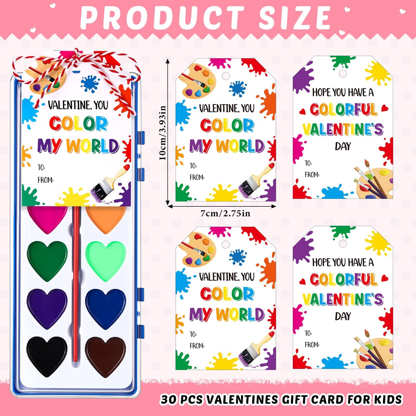 Sabary 30-Pack Valentines Day Watercolor Sets with Cards & 20m Rope — Bulk Gift