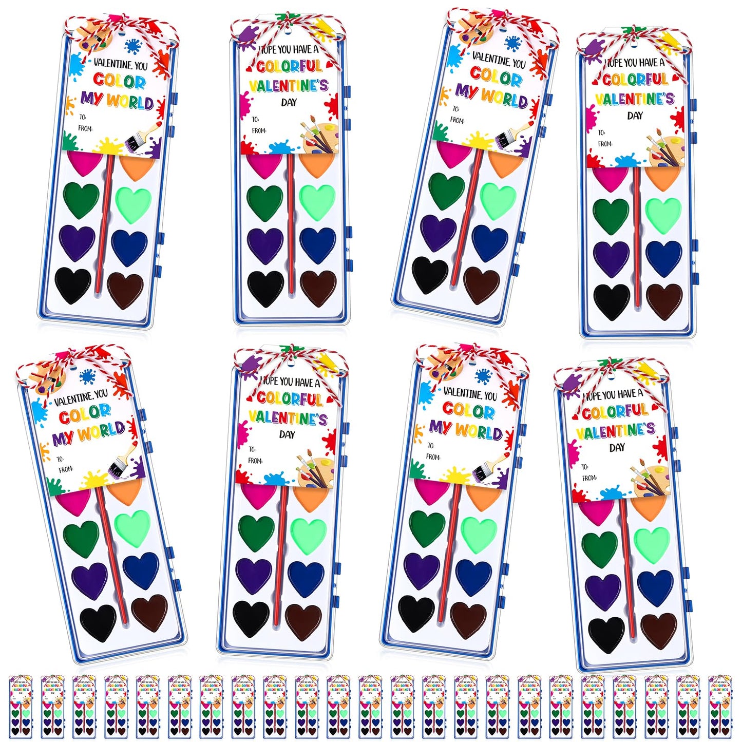 Sabary 30-Pack Valentines Day Watercolor Sets with Cards & 20m Rope — Bulk Gift