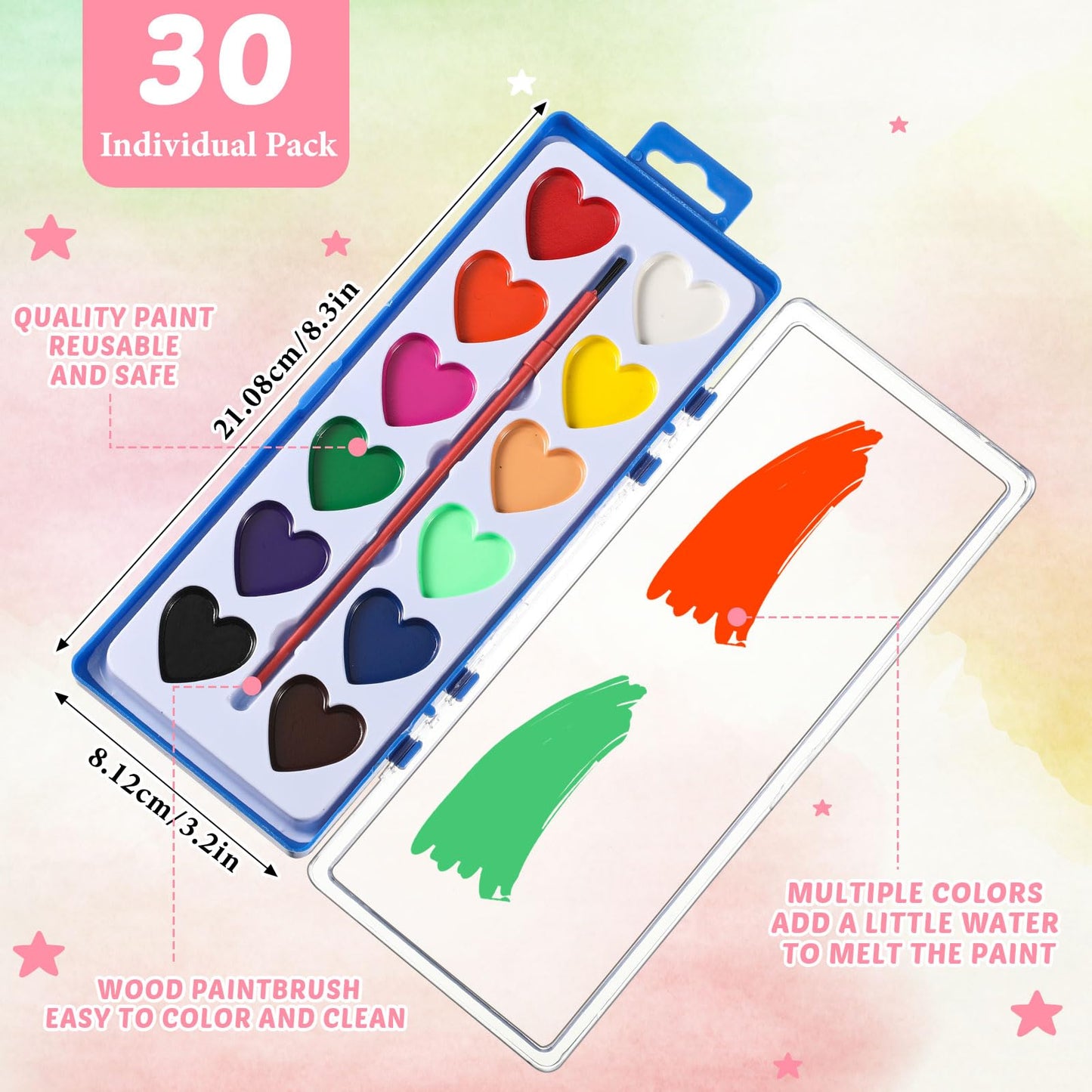 Sabary 30-Pack Valentines Day Watercolor Sets with Cards & 20m Rope — Bulk Gift