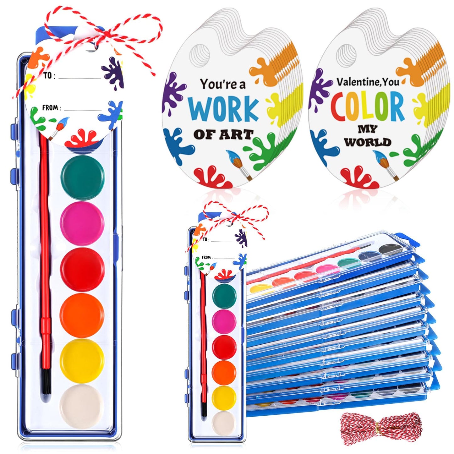 Sabary 12 Pack Watercolor Paint Set with Cards & Red Rope – 8 Washable Watercolors for Parties and Gifts