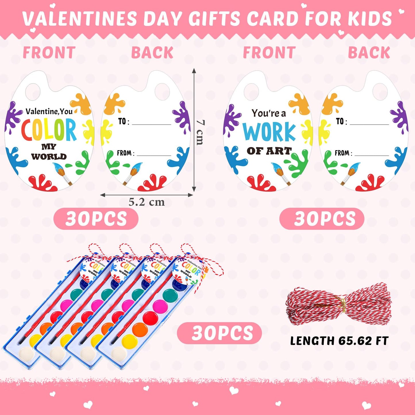 Sabary 30 Pack Watercolor Paint Set with Cards & Rope – Washable Kids Art Supplies for Parties