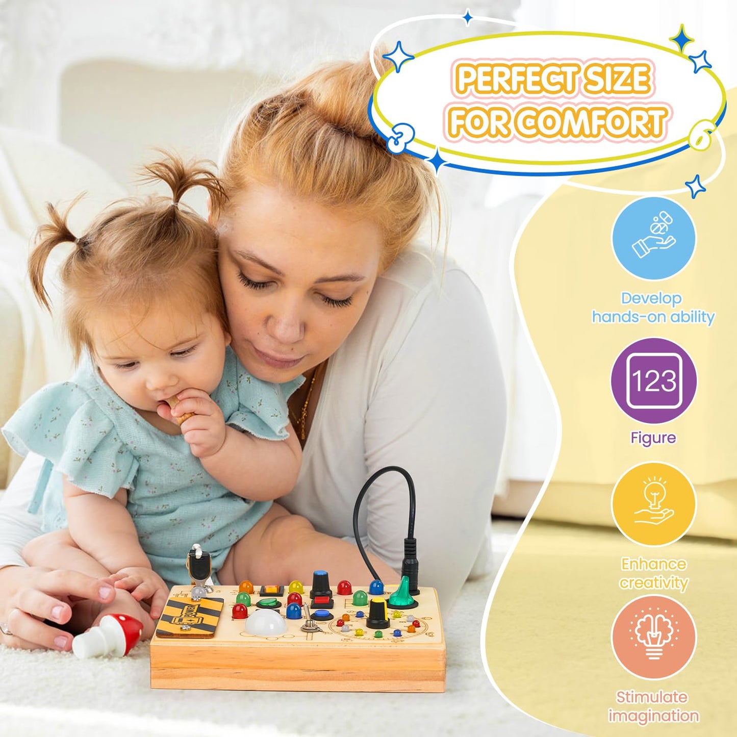Sabdrau Montessori Busy Board: Wooden Sensory Toy with LED Lights for Toddlers (1-3 Years) | Educational Gift