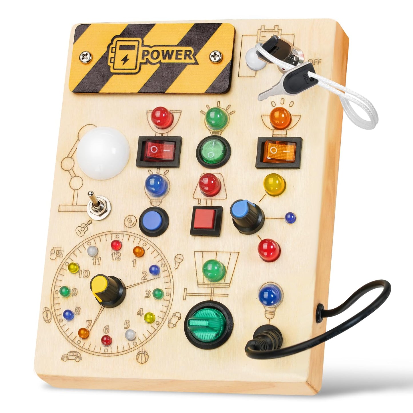 Sabdrau Montessori Busy Board: Wooden Sensory Toy with LED Lights for Toddlers (1-3 Years) | Educational Gift