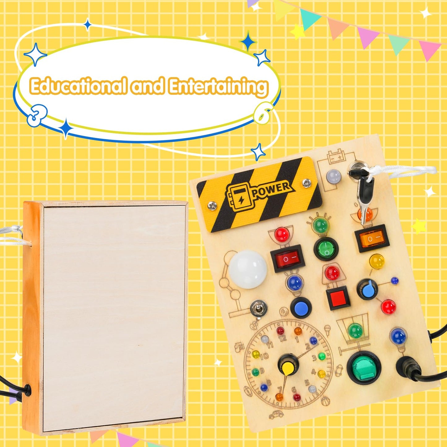 Sabdrau Montessori Busy Board: Wooden Sensory Toy with LED Lights for Toddlers (1-3 Years) | Educational Gift