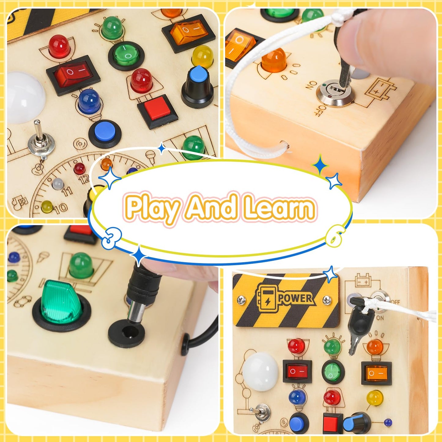 Sabdrau Montessori Busy Board: Wooden Sensory Toy with LED Lights for Toddlers (1-3 Years) | Educational Gift