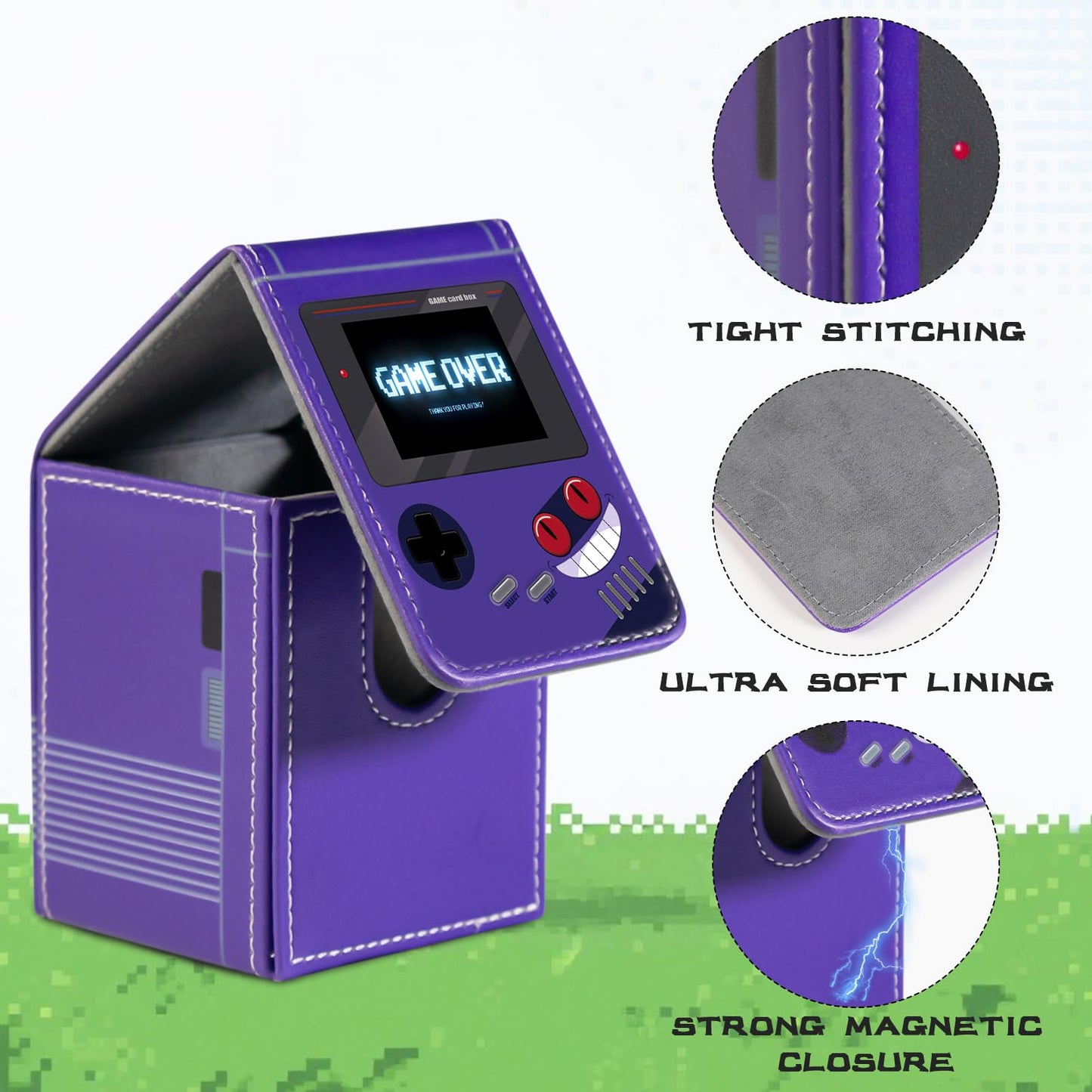 Sabermaster Card Deck Box – Fits 100+ Cards, Premium PU Leather, YGO MTG, Purple