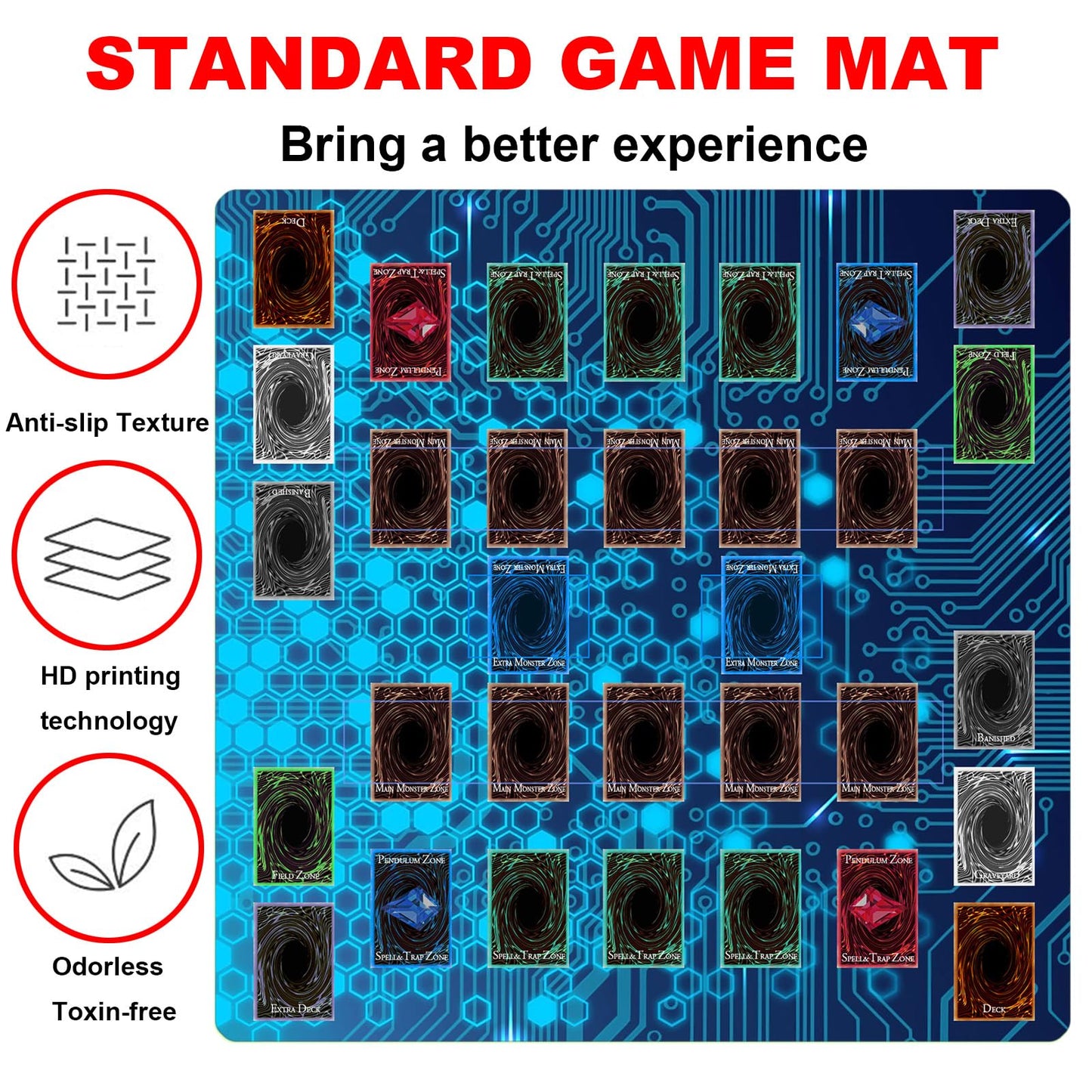 Sabermaster Card Rubber Mat – 60x60 cm, 2-Player Square Playmat for Gamers