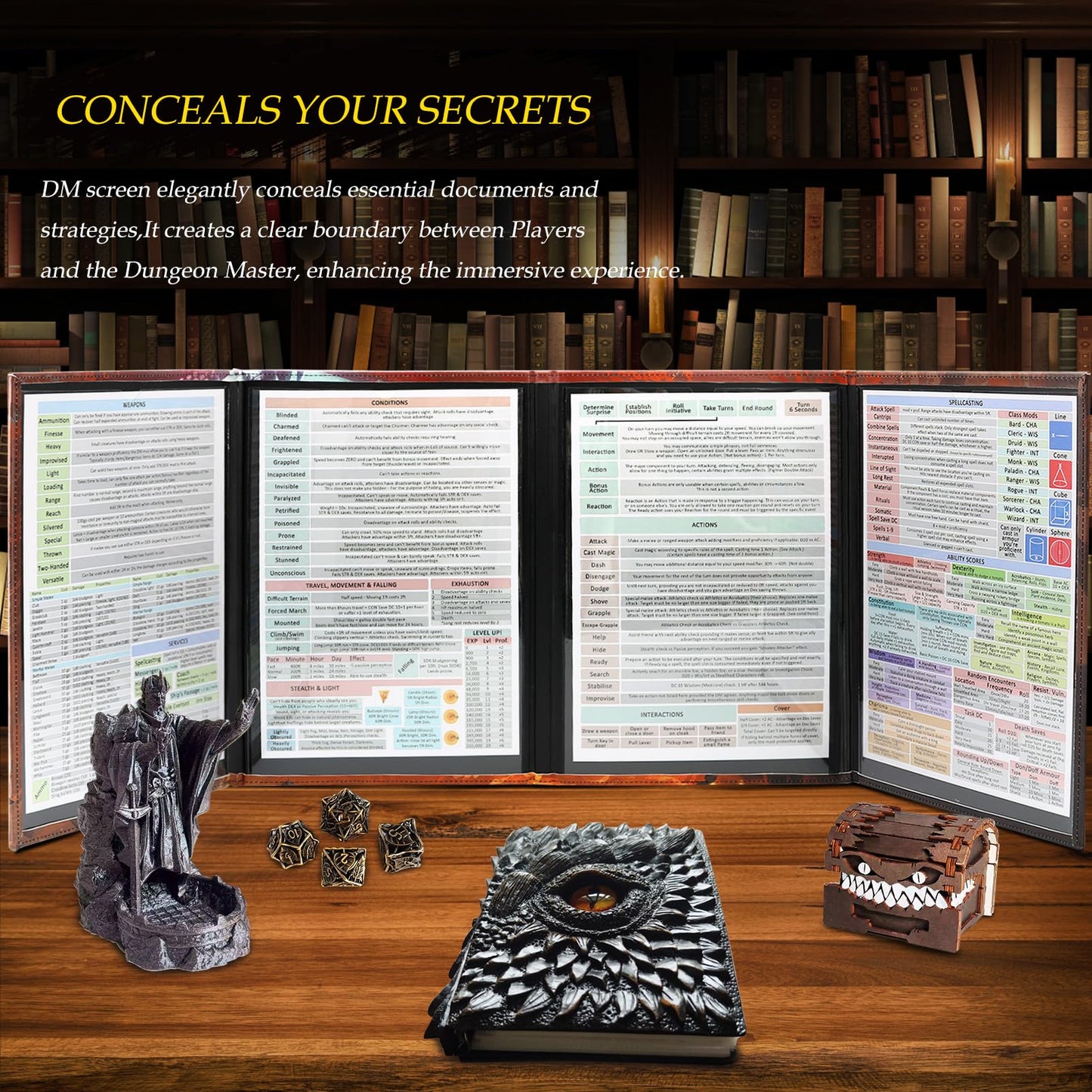 Sabermaster DND DM Screen Leather with 4 Wet-Erase Pockets – Portable 4-Panel Master Screen Screen A