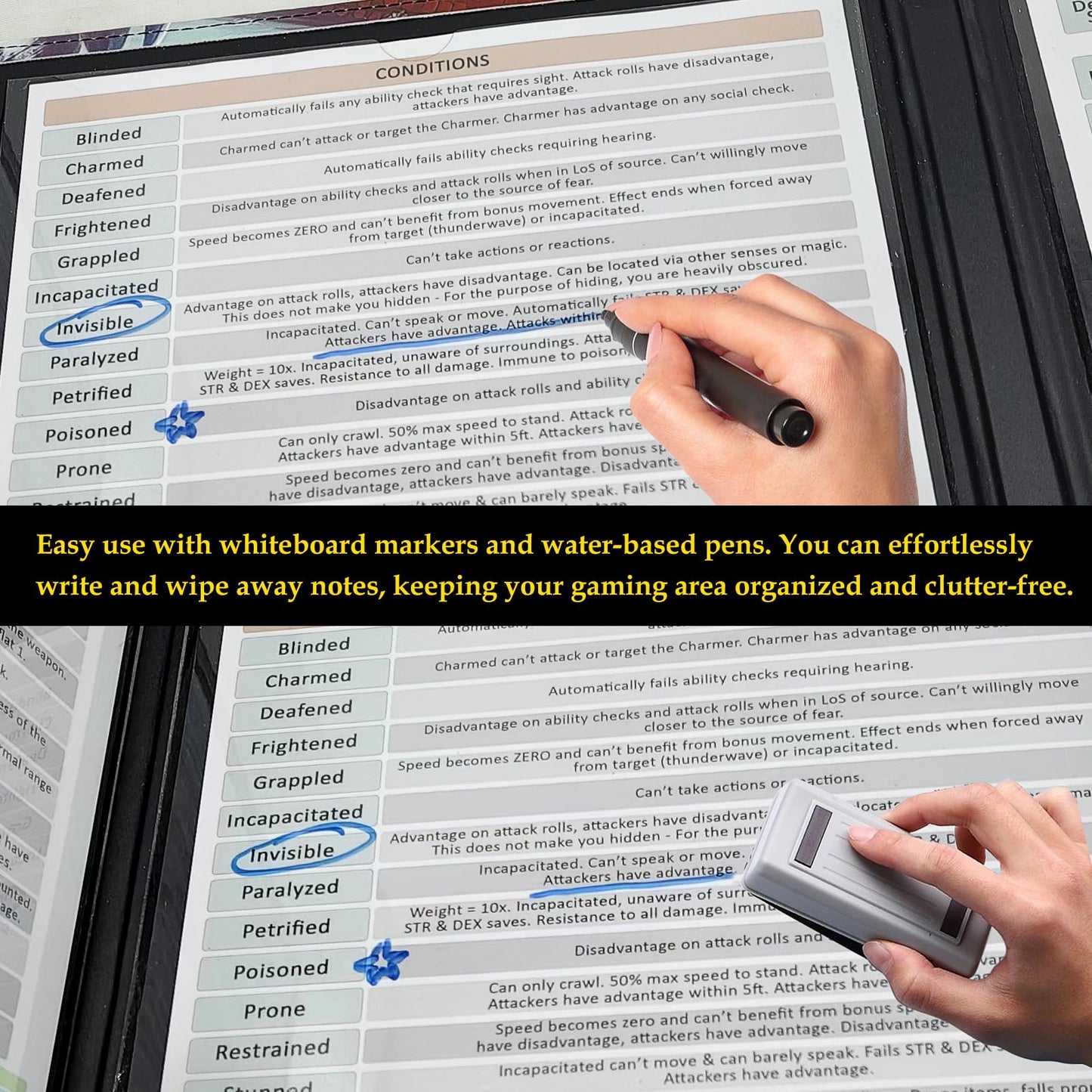 Sabermaster DND DM Screen Leather with 4 Wet-Erase Pockets – Portable 4-Panel Master Screen Screen A