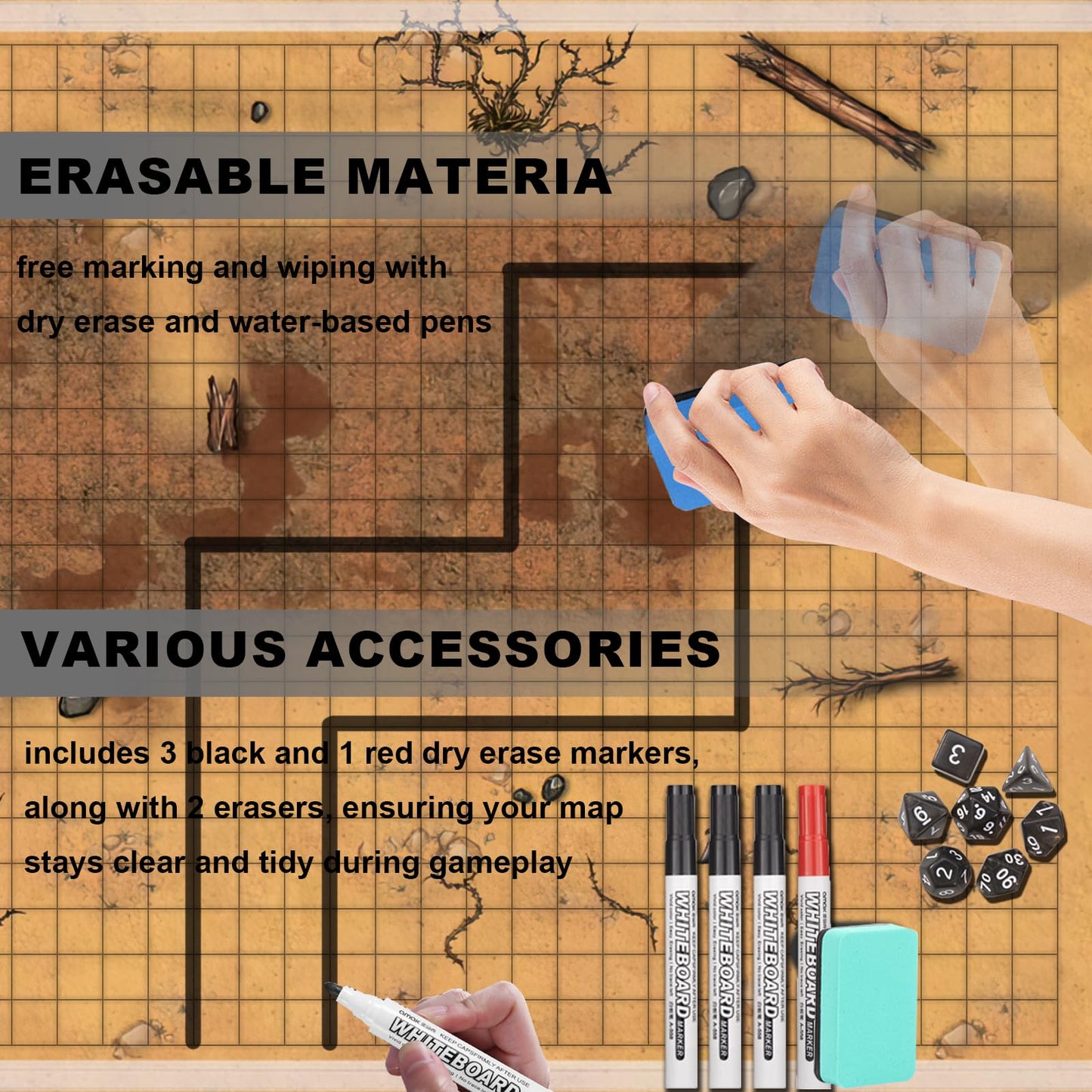Sabermaster DND Map 32 Terrain Battle Mats – 24x36, 17x17, 13x17 Double-Sided Grids