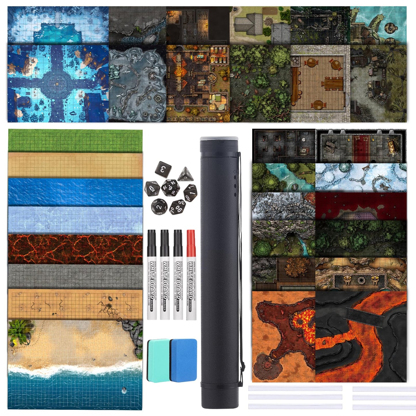 Sabermaster DND Map 32 Terrain Battle Mats – 24x36, 17x17, 13x17 Double-Sided Grids