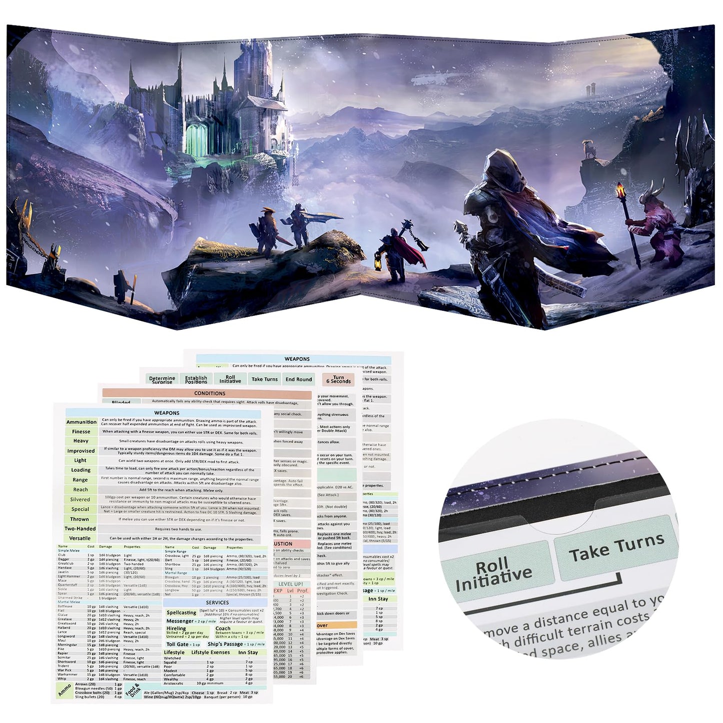 Sabermaster DND Screen Leather – 4-Panel Master Screen with Wet-Erase Pockets for TRPG