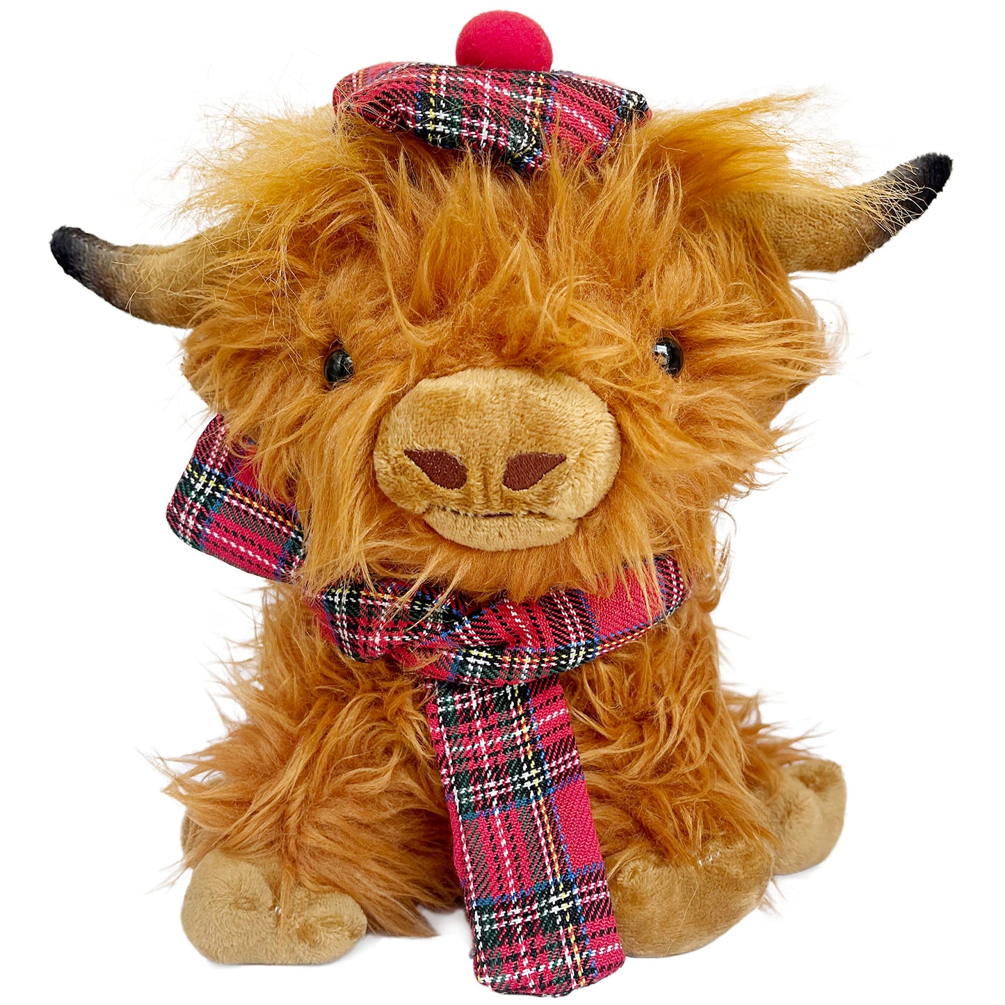 Wilbur Highland Cow Plush Toy – 10-Inch Brown Plushie with Tartan Hat & Scarf | SaBrissi