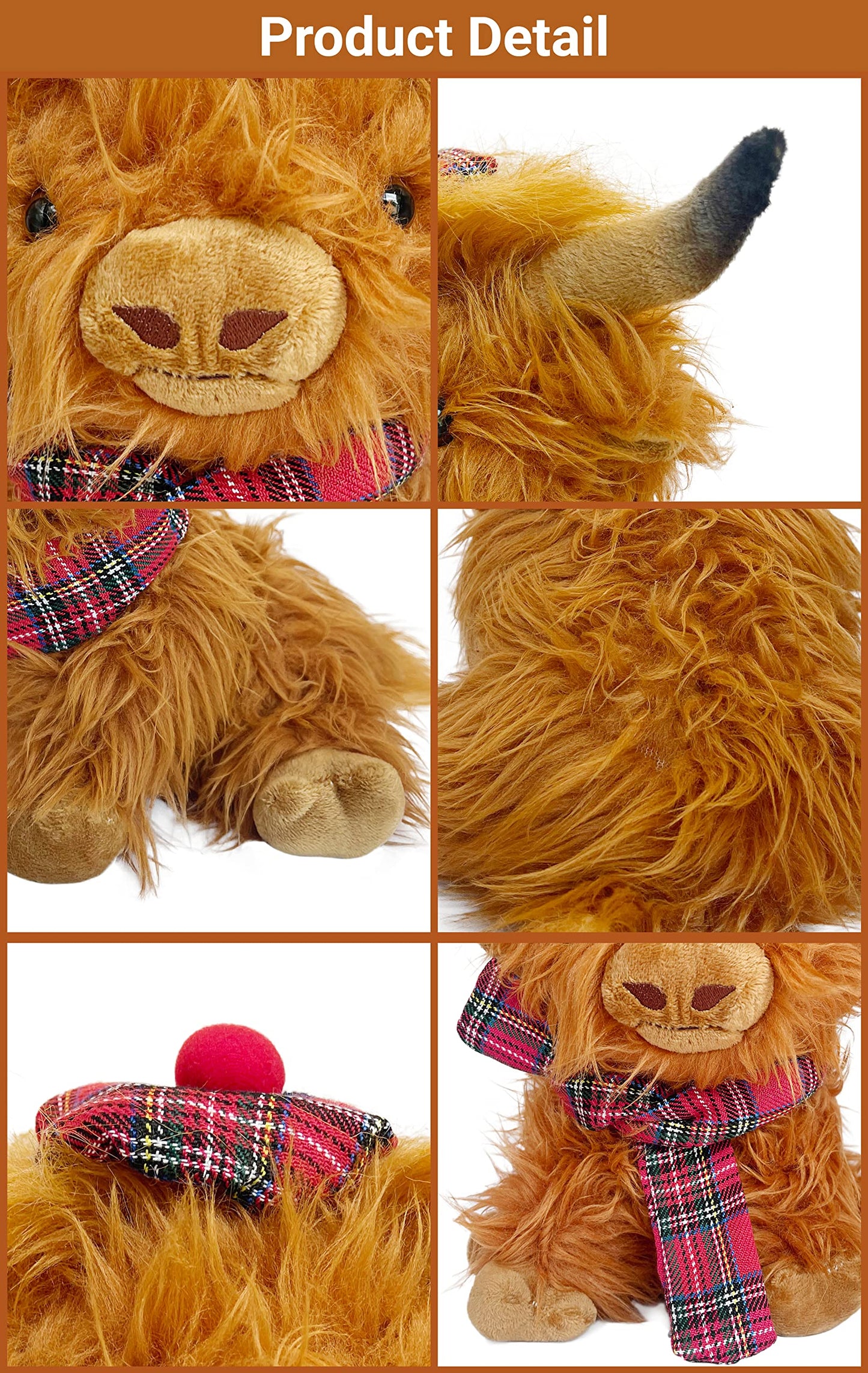 Wilbur Highland Cow Plush Toy – 10-Inch Brown Plushie with Tartan Hat & Scarf | SaBrissi