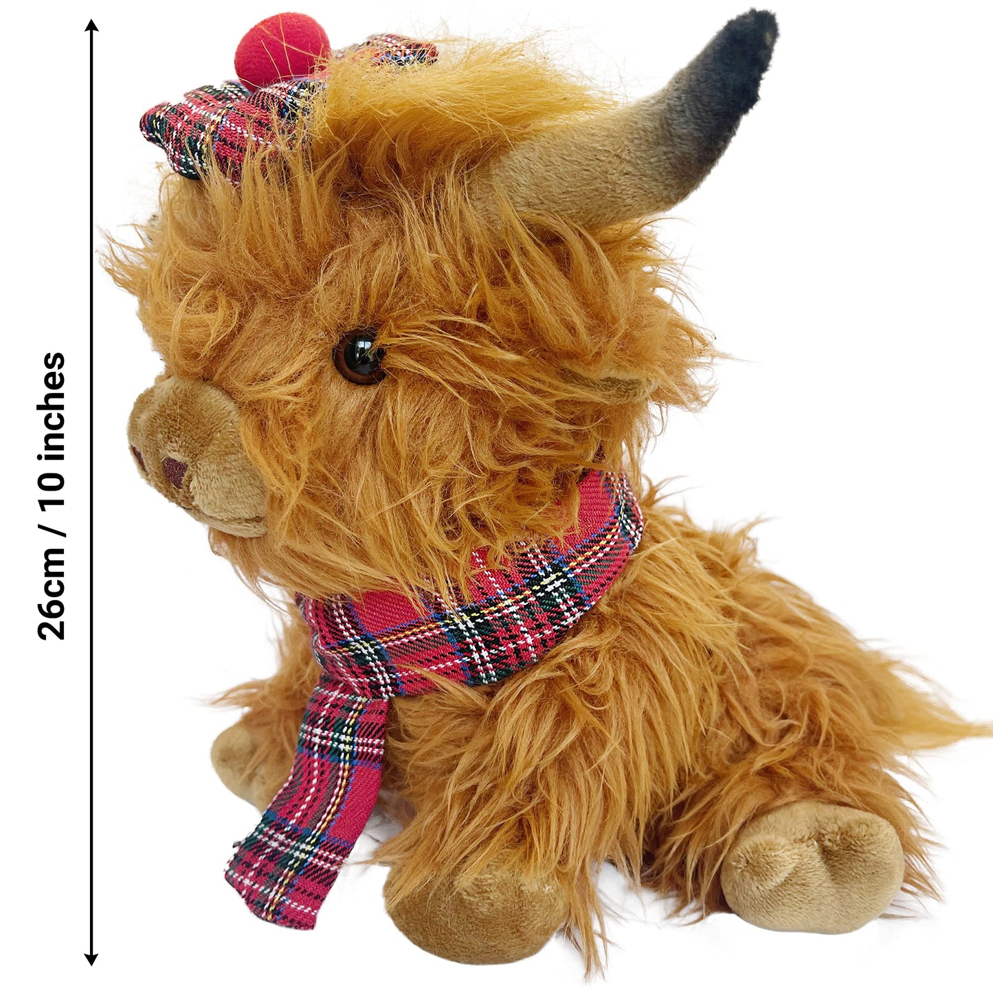 Wilbur Highland Cow Plush Toy – 10-Inch Brown Plushie with Tartan Hat & Scarf | SaBrissi