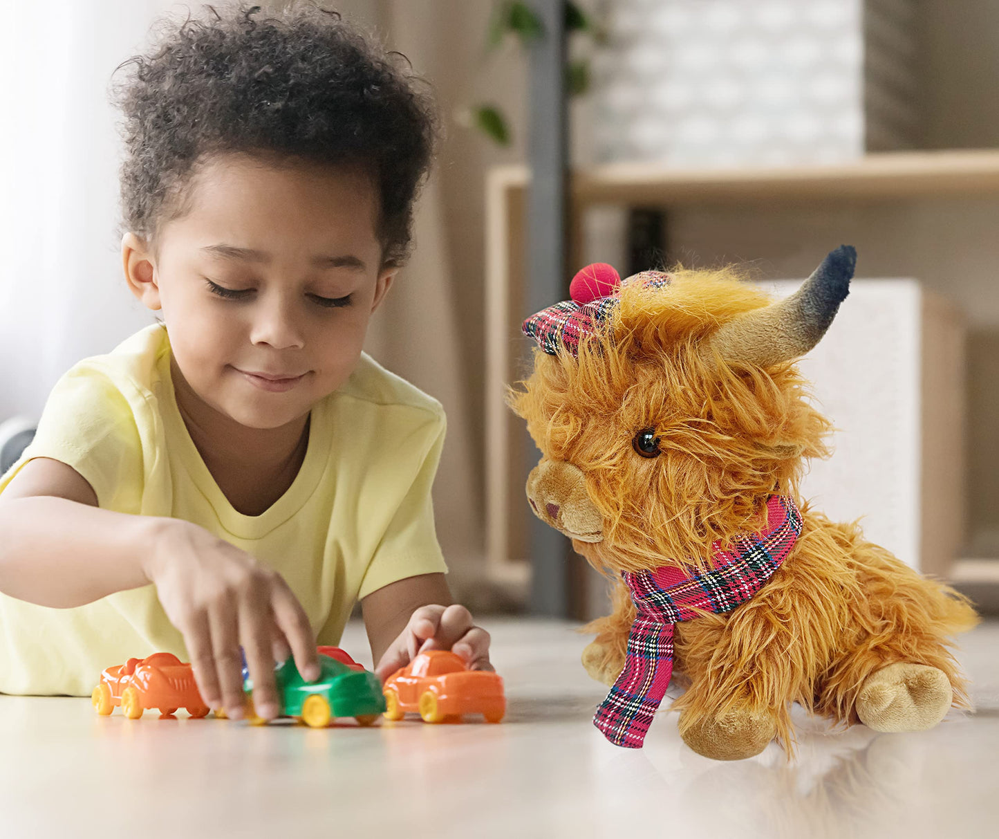 Wilbur Highland Cow Plush Toy – 10-Inch Brown Plushie with Tartan Hat & Scarf | SaBrissi