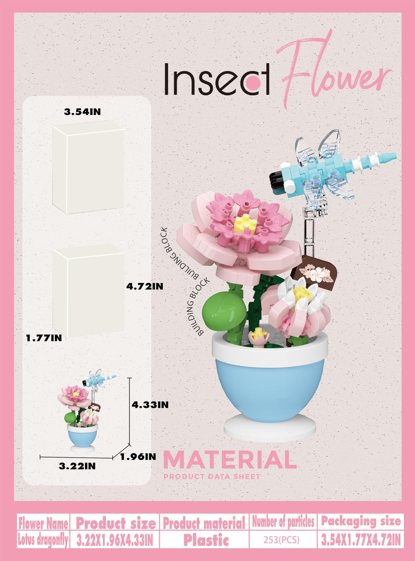 Sacblirr Mini Flower Bonsai with Lotus Dragonfly — DIY Potted Plant Decor & Building Blocks
