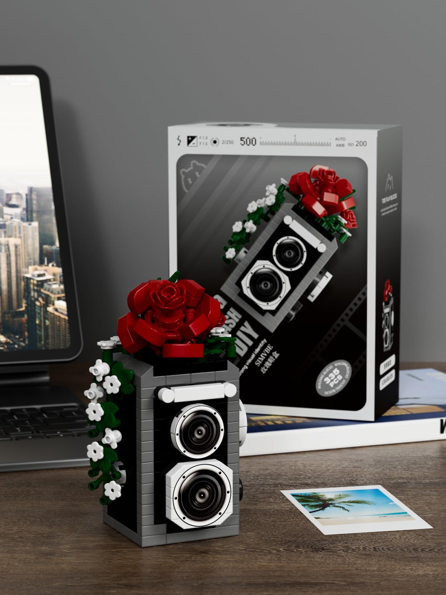 Sacblirr Red Rose Camera Mini Blocks – Floral Desk Decor & Creative Toy