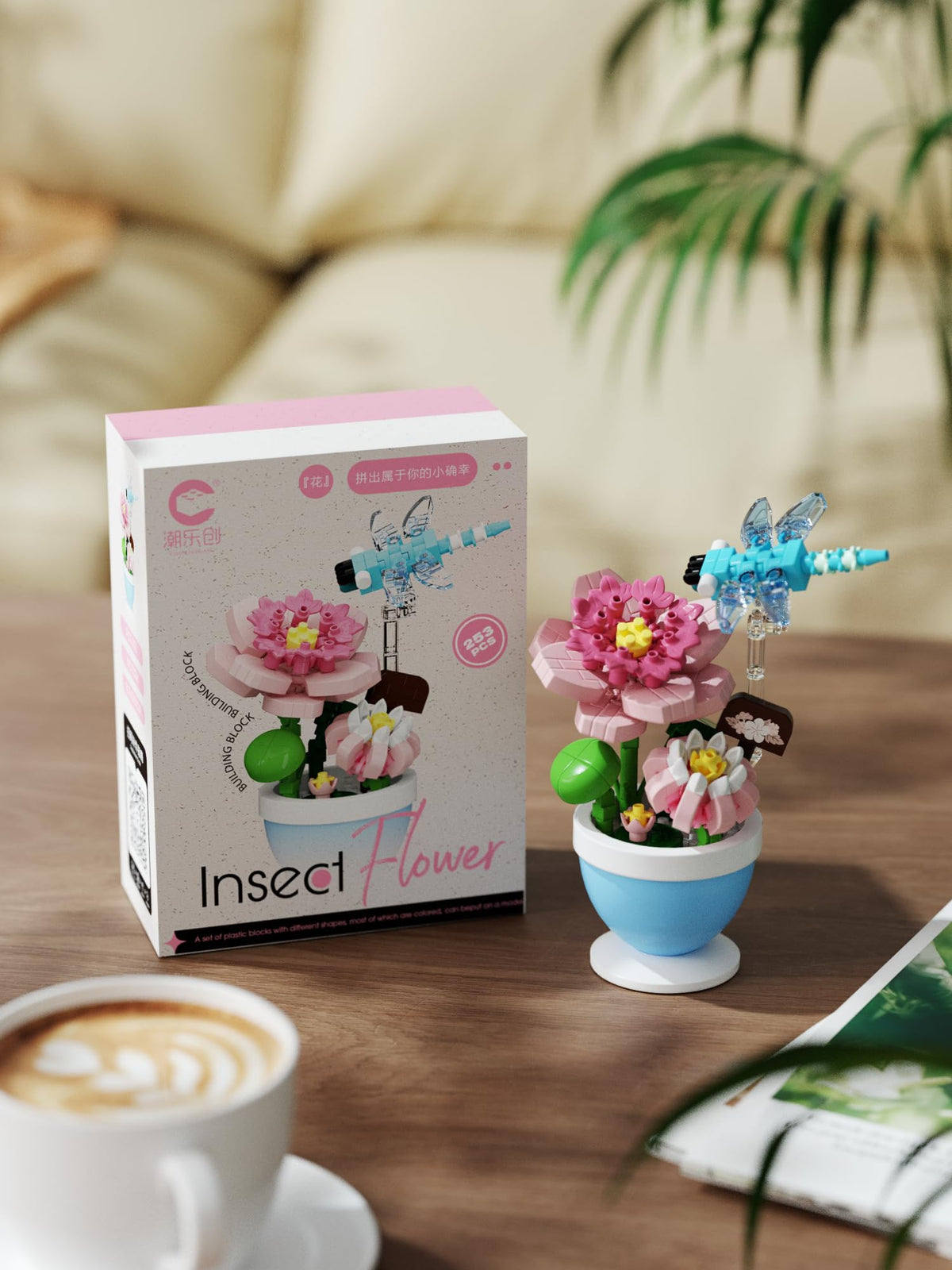 Sacblirr Mini Flower Bonsai with Lotus Dragonfly — DIY Potted Plant Decor & Building Blocks
