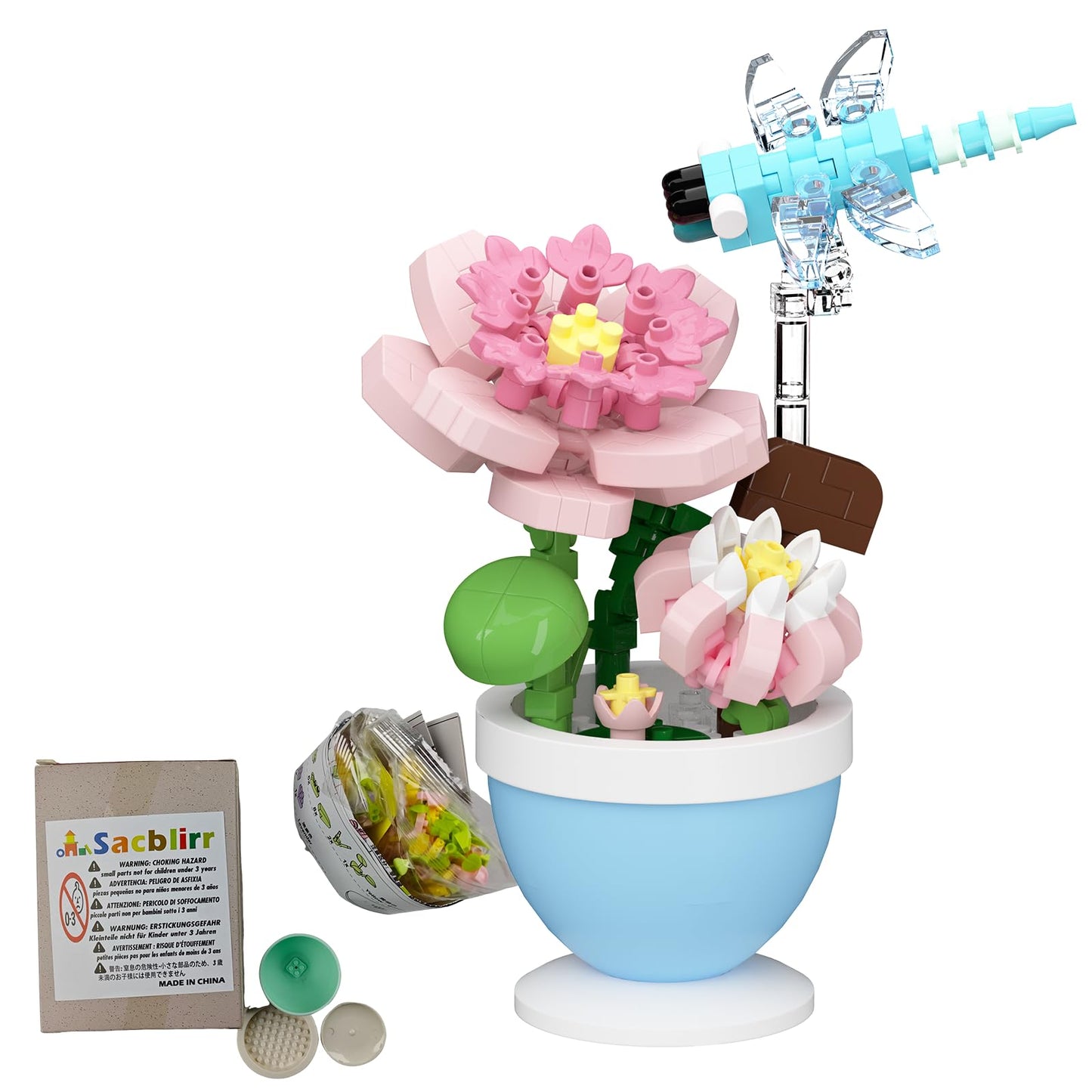 Sacblirr Mini Flower Bonsai with Lotus Dragonfly — DIY Potted Plant Decor & Building Blocks