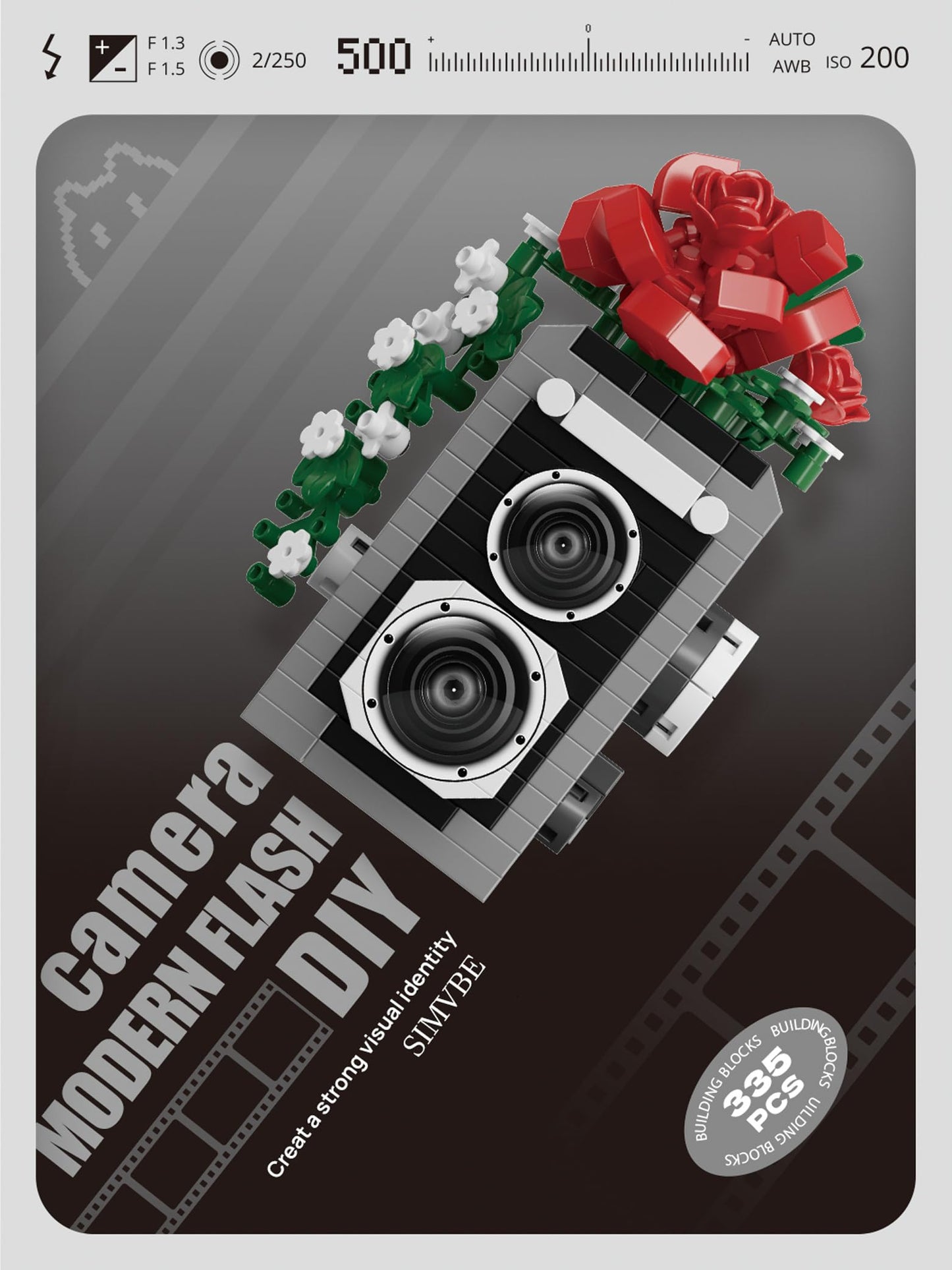 Sacblirr Red Rose Camera Mini Blocks – Floral Desk Decor & Creative Toy