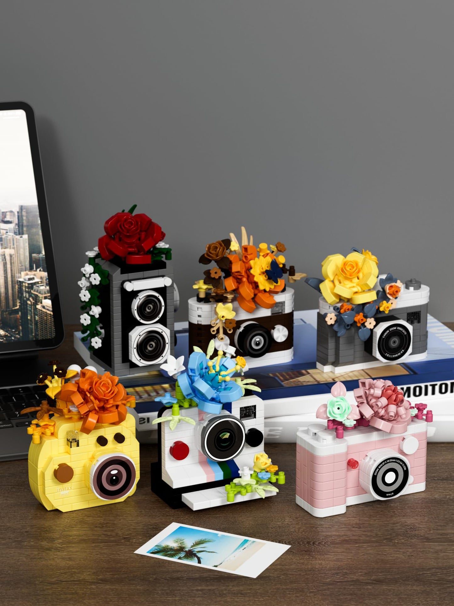 Sacblirr Red Rose Camera Mini Blocks – Floral Desk Decor & Creative Toy