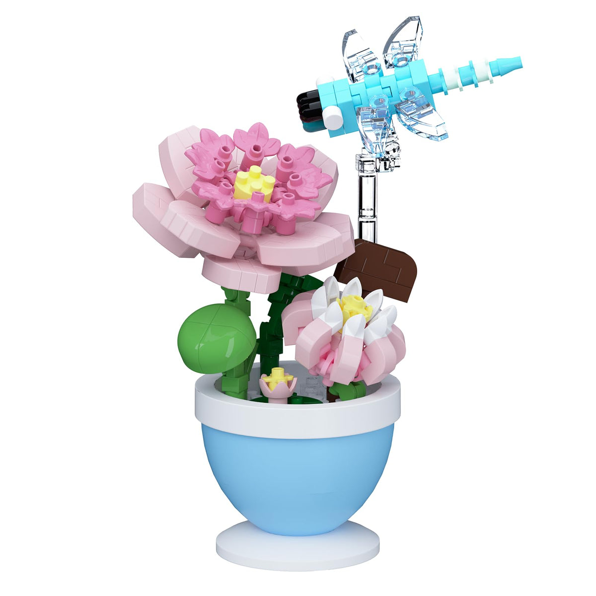 Sacblirr Mini Flower Bonsai with Lotus Dragonfly — DIY Potted Plant Decor & Building Blocks