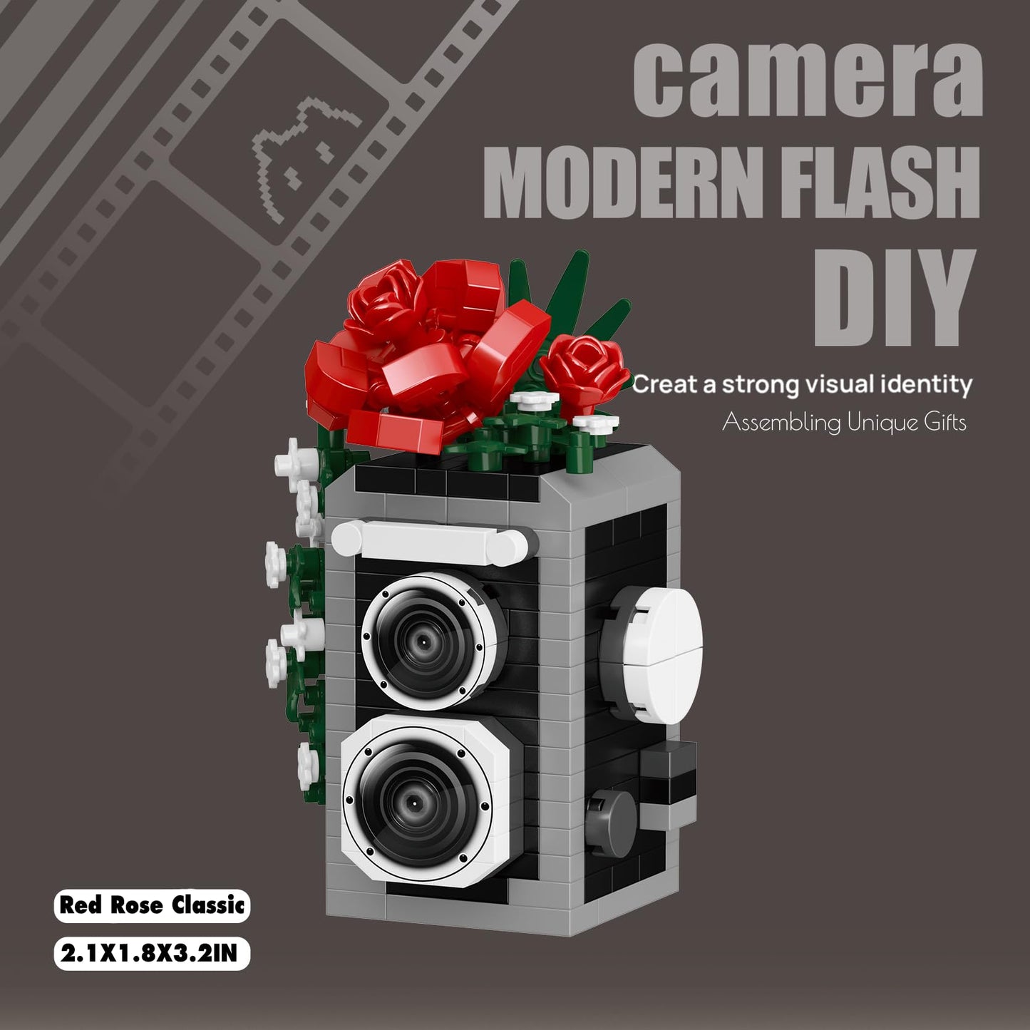 Sacblirr Red Rose Camera Mini Blocks – Floral Desk Decor & Creative Toy
