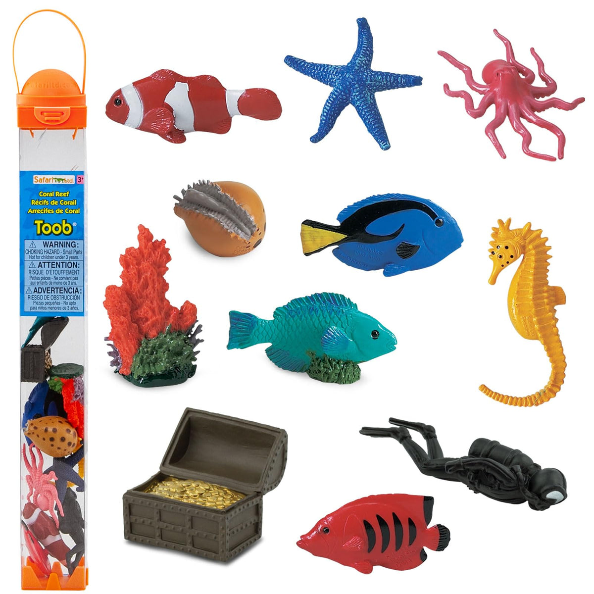 Safari Ltd Coral Reef Toob – 12 Marine Life Figurines & Treasure Chest | Educational Toy Set for Ages 3+