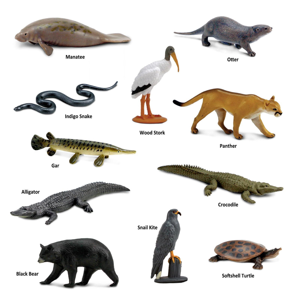 Safari Ltd. Everglades TOOB - 11 Mini Figurines for Kids (Wood Stork, Alligator, Manatee & More)