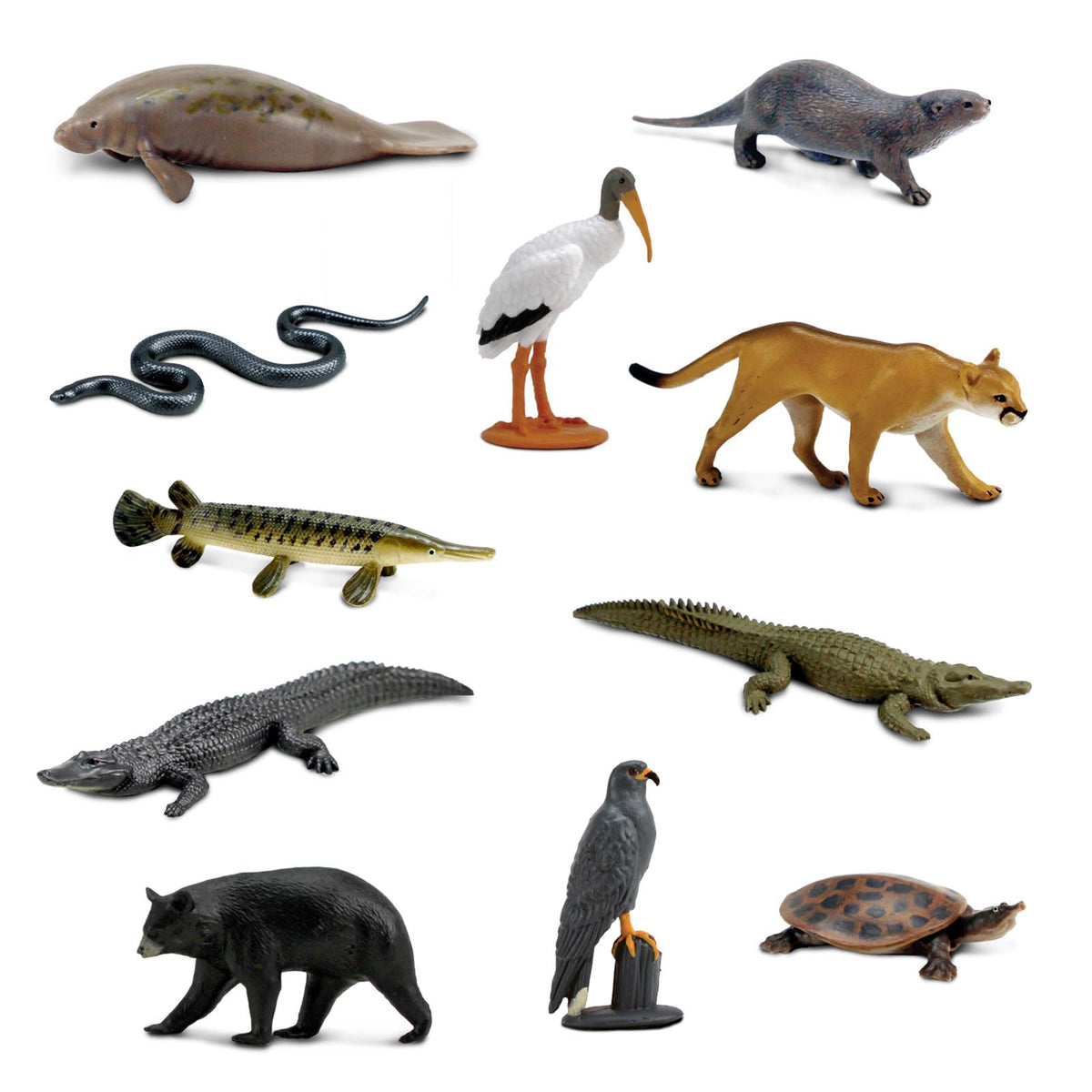 Safari Ltd. Everglades TOOB - 11 Mini Figurines for Kids (Wood Stork, Alligator, Manatee & More)