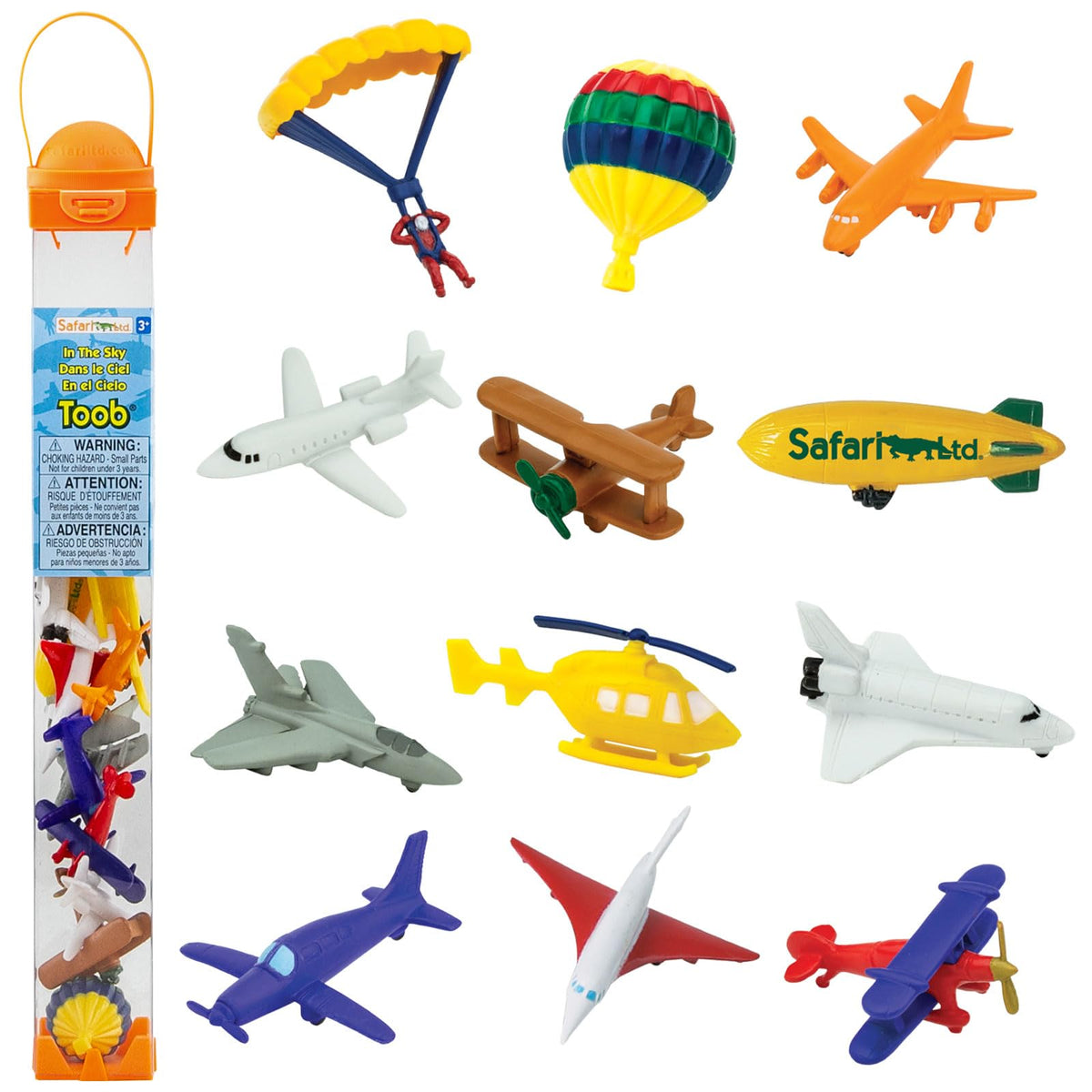 Safari Ltd. in The Sky TOOB – 12 Sky Figurines: Planes, Blimp, Parachute & More