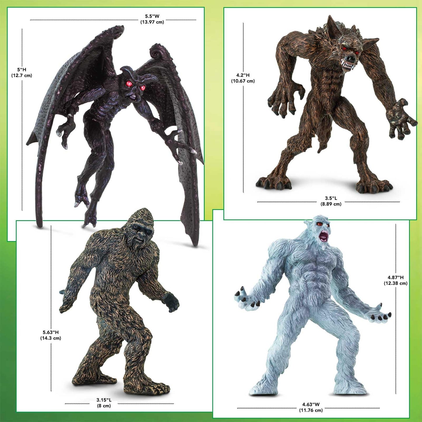 Safari Ltd. Mythical Creatures 4-Pack Bundle – Bigfoot, Mothman, Werewolf & Yeti Figurines for Kids 3+