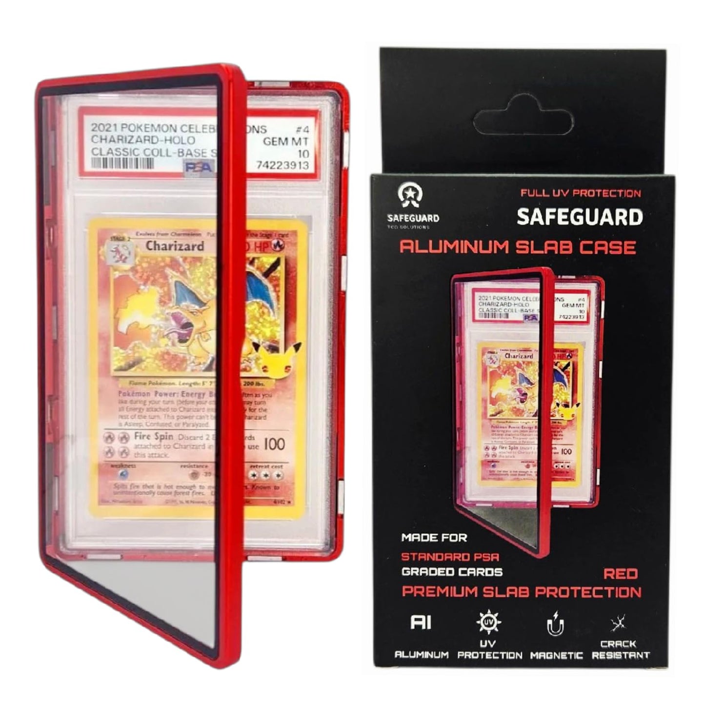 Safeguard TCG Solutions Metal PSA Slab Bumper Case - UV Resistant, Red