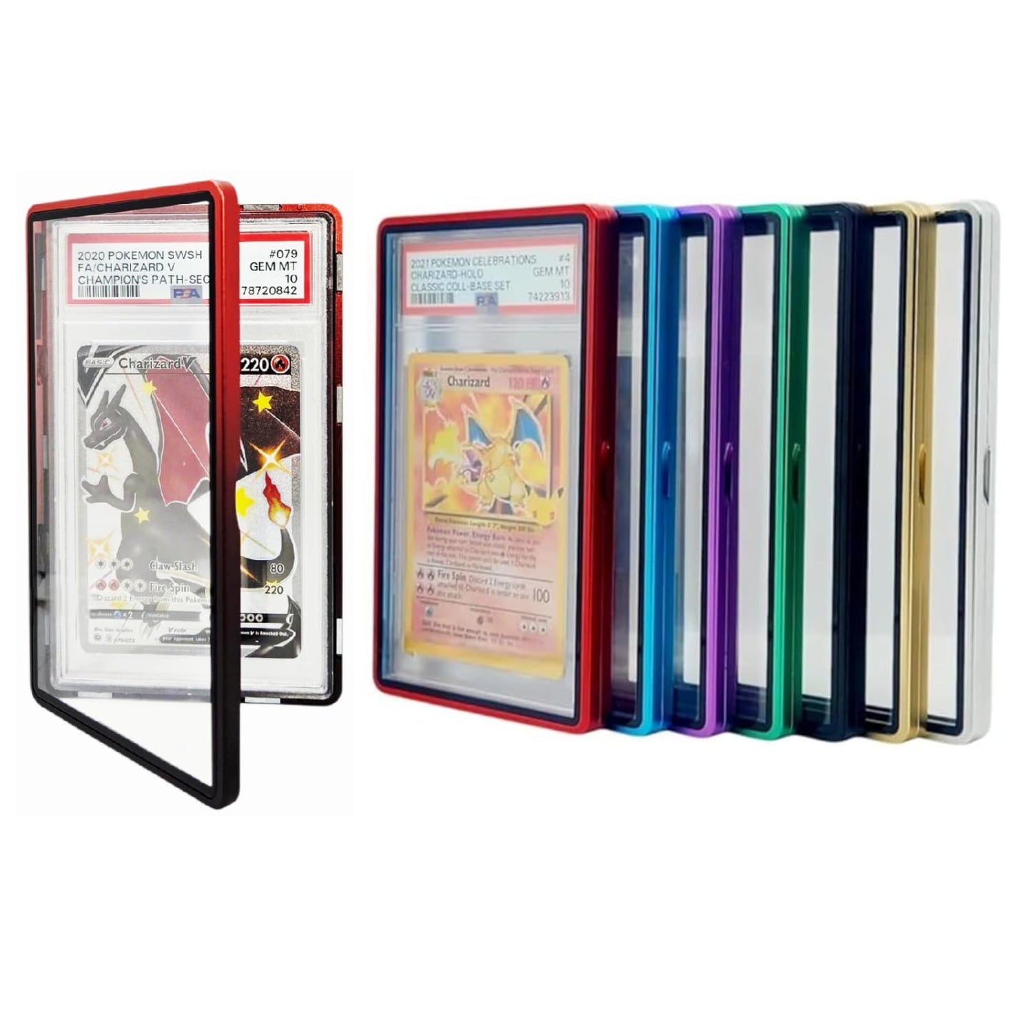 Safeguard TCG Metal PSA Slab Bumper Case – UV-Resistant, Stackable Magnetic Aluminum for Graded Cards (Red/Black)