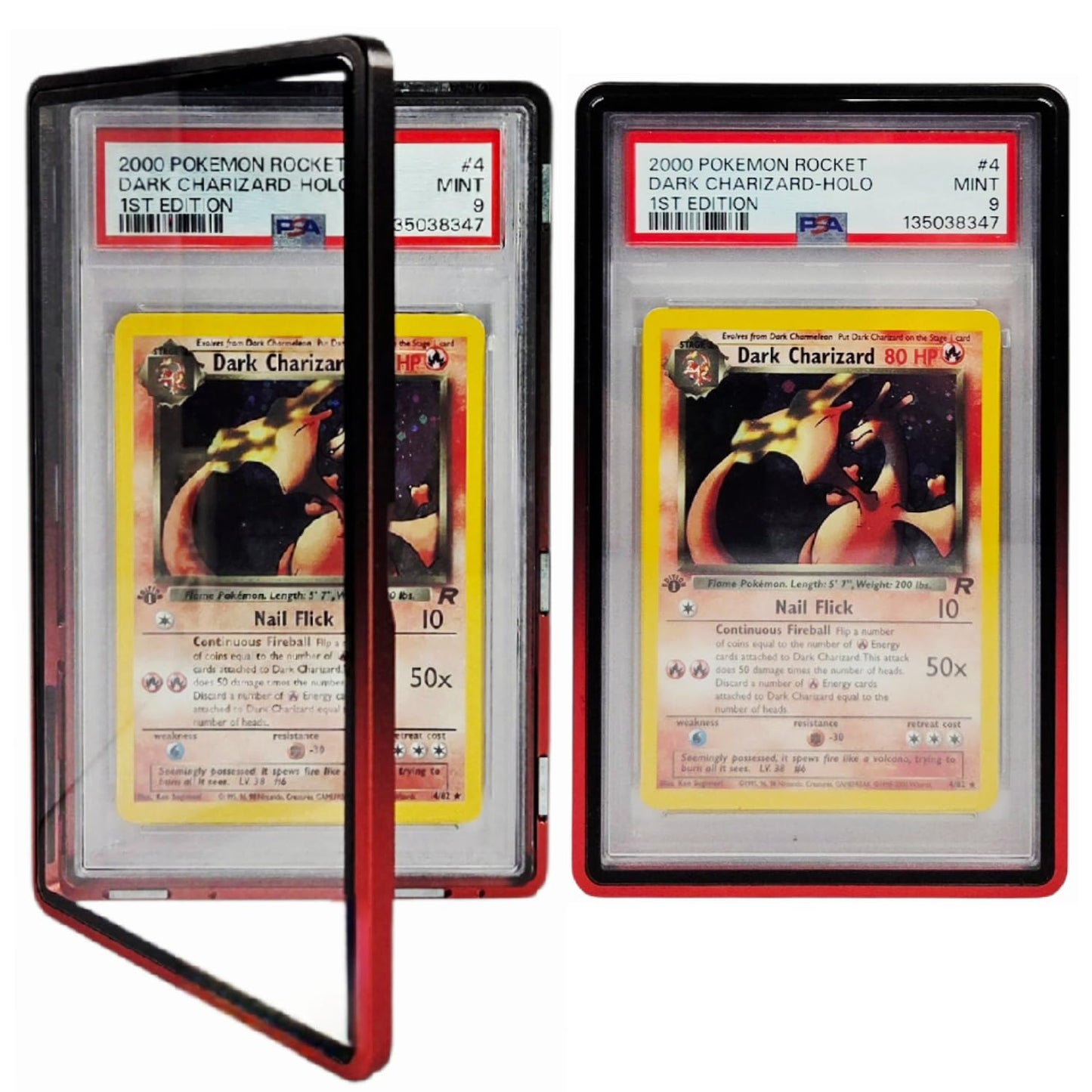 Safeguard TCG Metal PSA Slab Bumper Case – UV-Resistant, Stackable Magnetic Aluminum for Graded Cards (Red/Black)